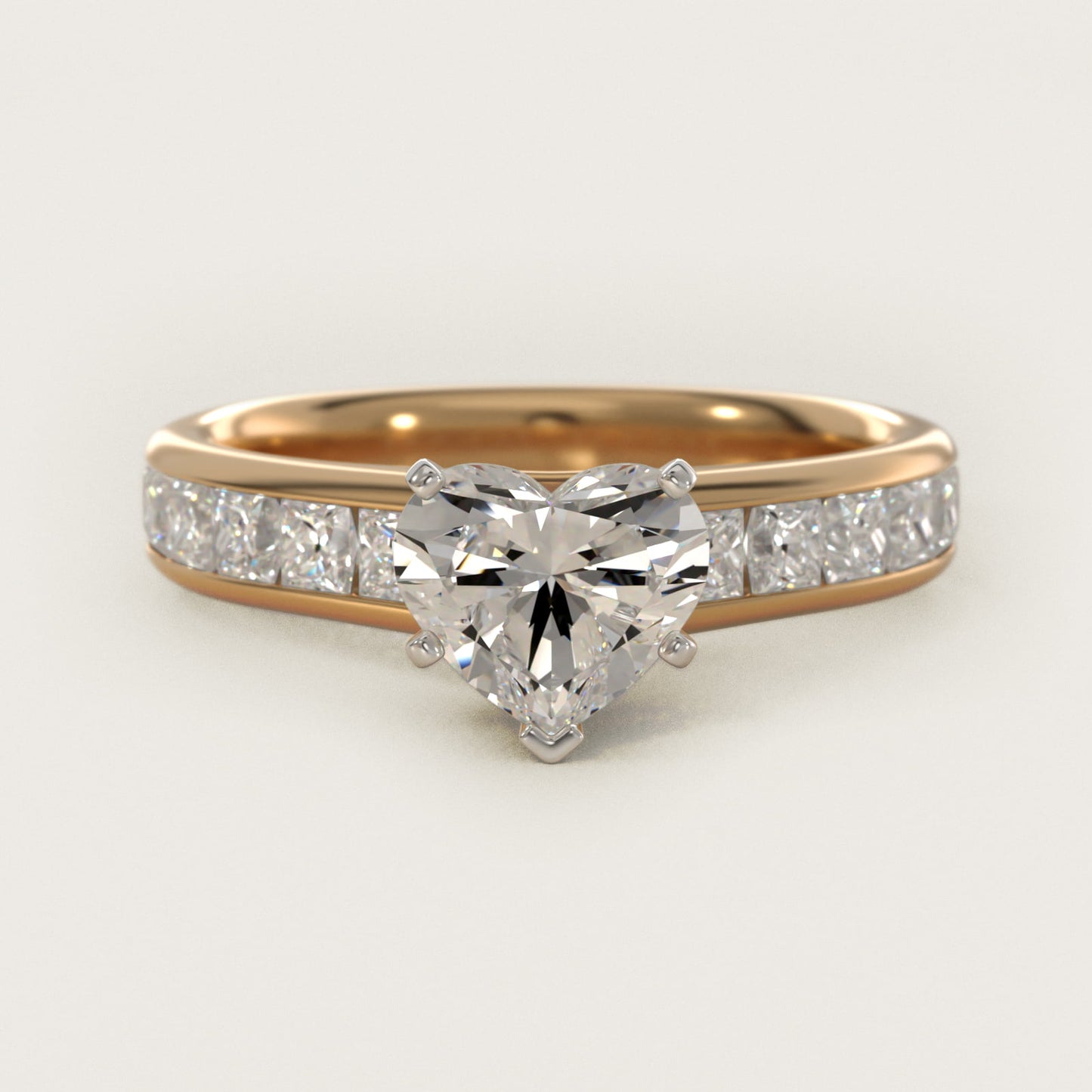 Channel Set Princess Diamond Engagement Ring in 18k Yellow Gold (1 ct. tw.) - Heart Center