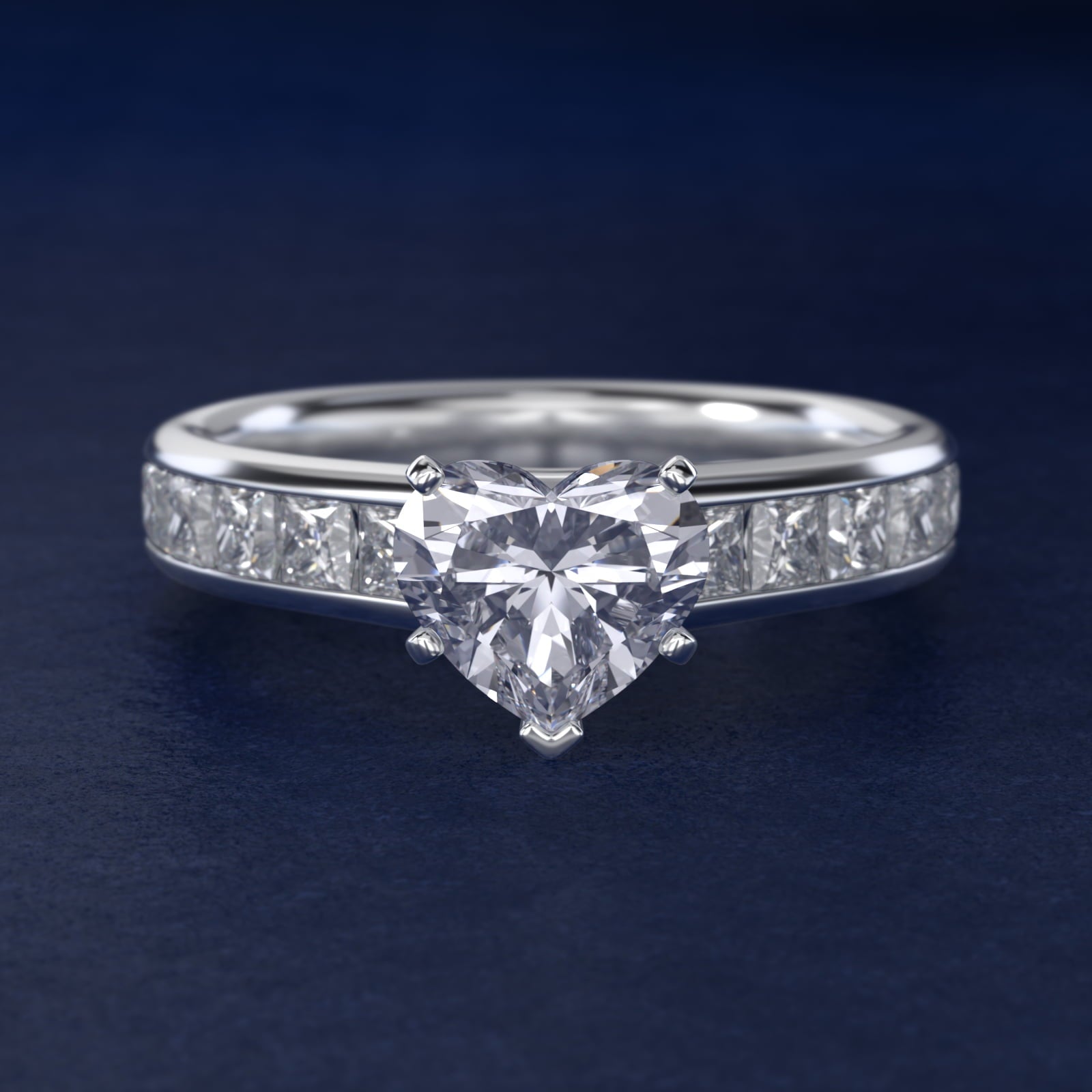 Channel Set Princess Diamond Engagement Ring in Platinum (1 ct. tw.) - Heart Center