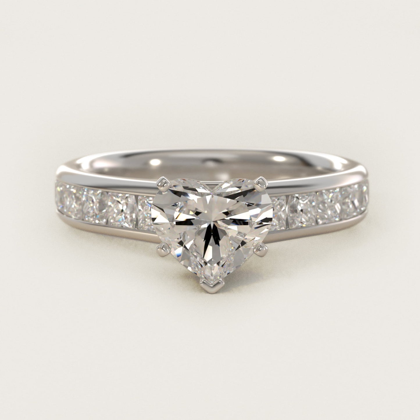 Channel Set Princess Diamond Engagement Ring in Platinum (1 ct. tw.) - Heart Center