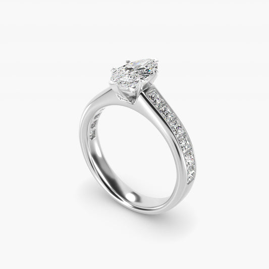 Channel Set Princess Diamond Engagement Ring in 14k White Gold (1 ct. tw.) - Marquise Center