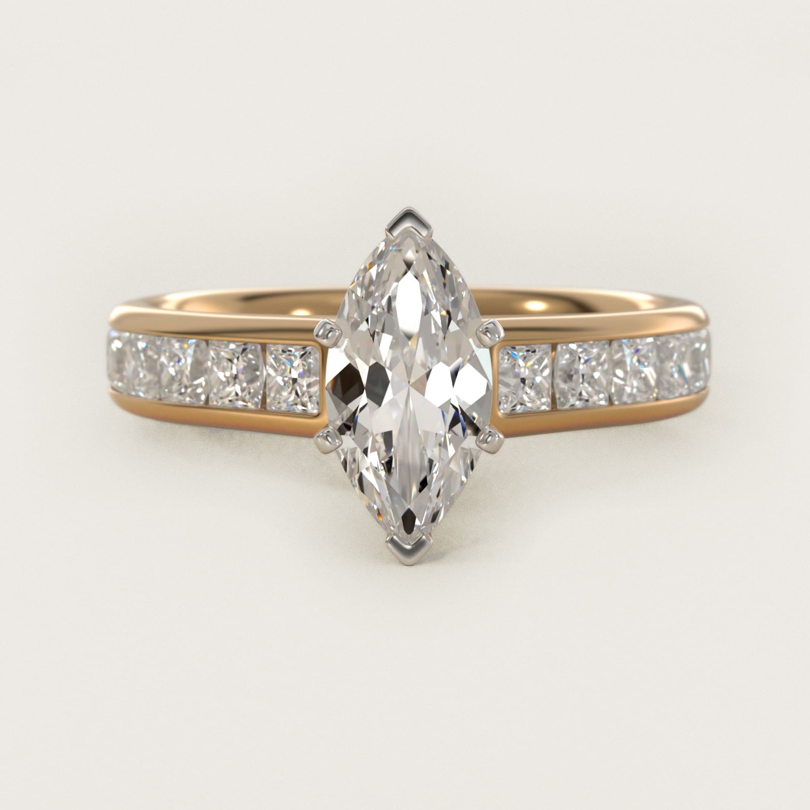 Channel Set Princess Diamond Engagement Ring in 14k Yellow Gold (1 ct. tw.) - Marquise Center