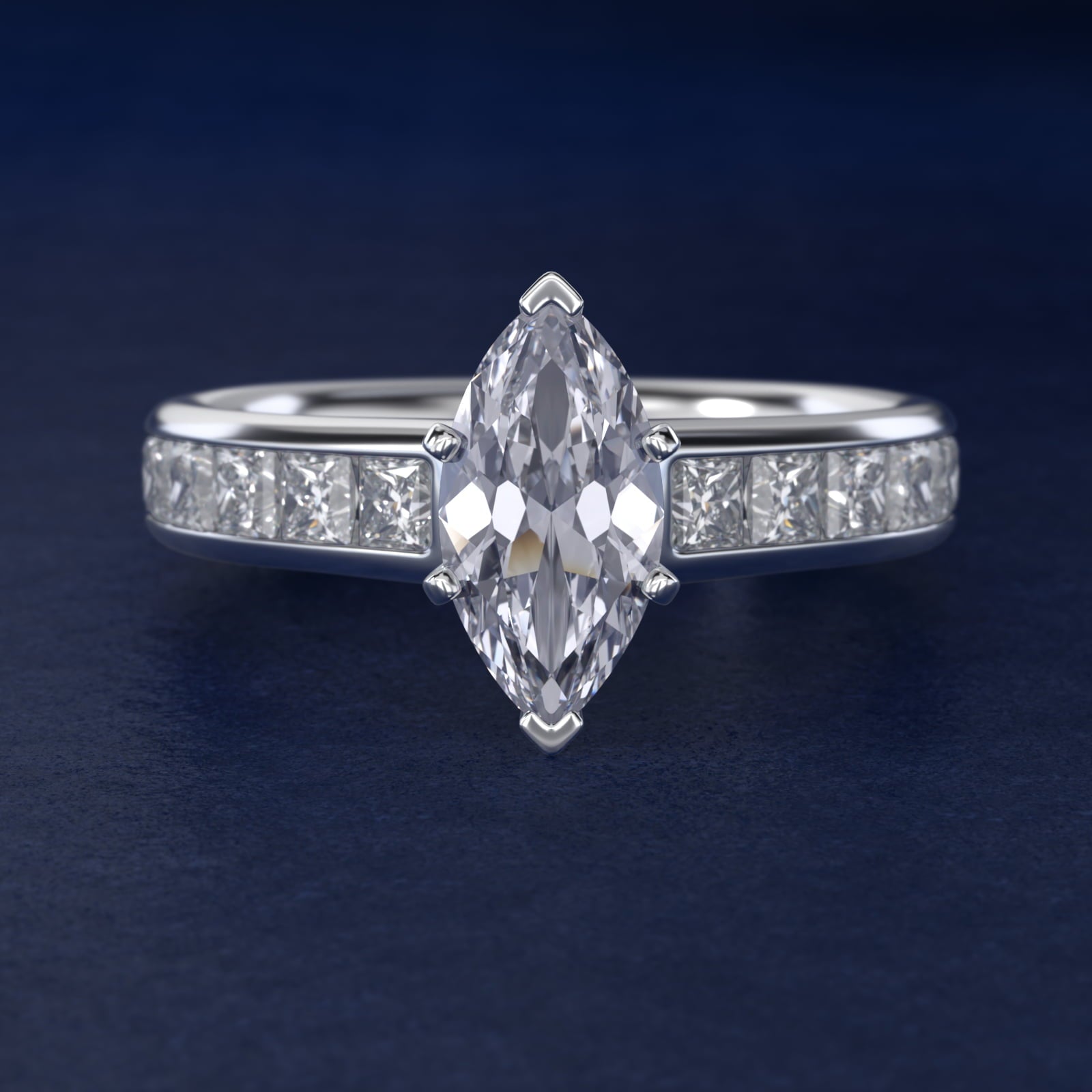 Channel Set Princess Diamond Engagement Ring in Platinum (1 ct. tw.) - Marquise Center