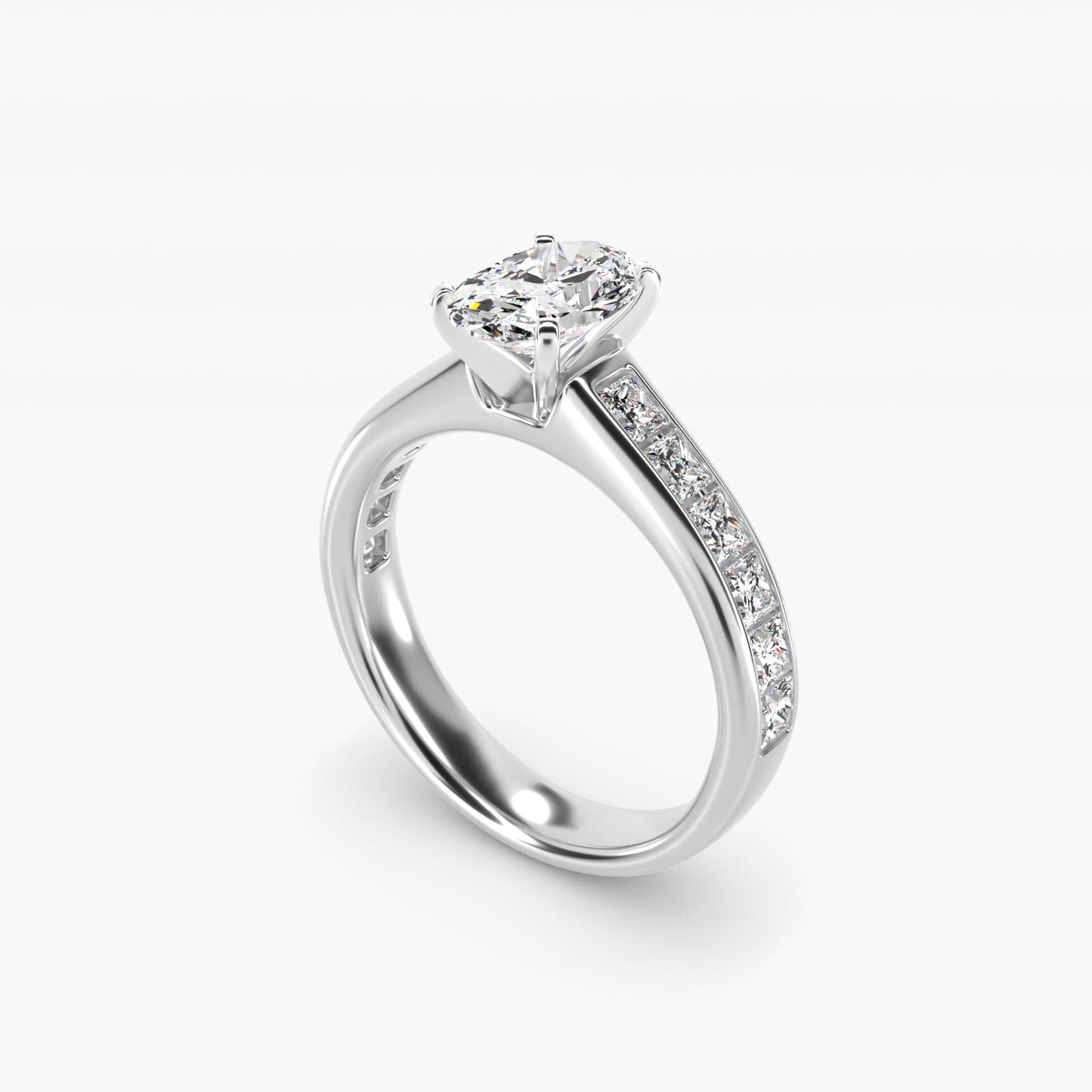 Channel Set Princess Diamond Engagement Ring in 14k White Gold (1 ct. tw.) - Oval Center