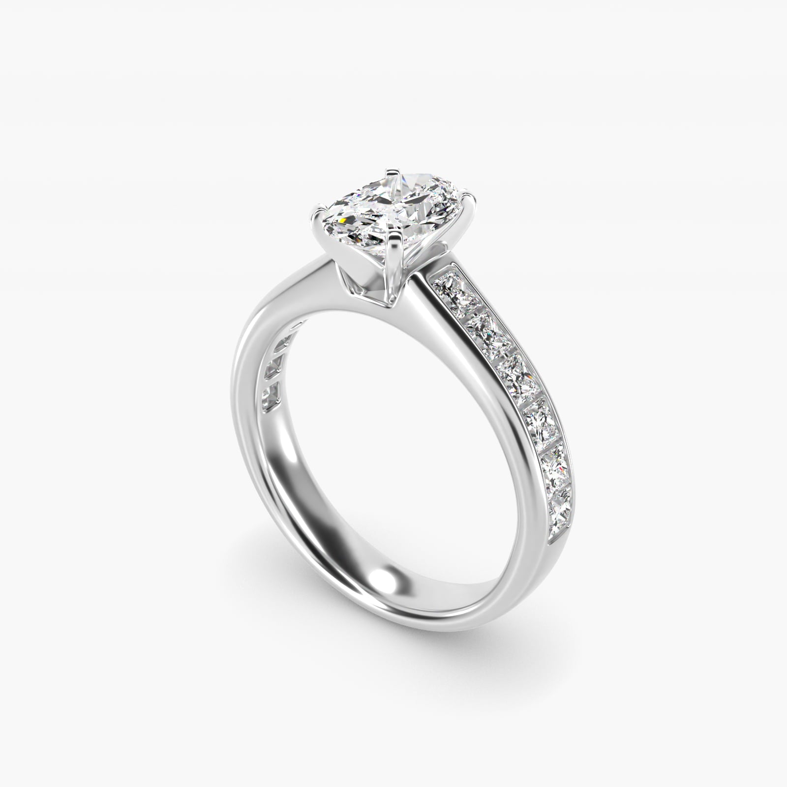 Channel Set Princess Diamond Engagement Ring in 14k White Gold (1 ct. tw.) - Oval Center