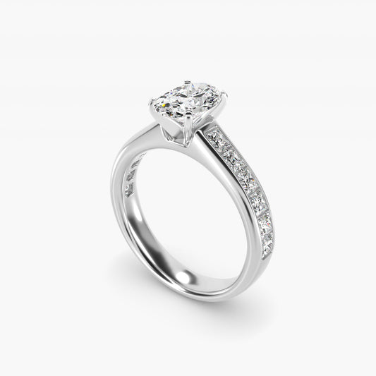 Channel Set Princess Diamond Engagement Ring in 14k White Gold (1 ct. tw.) - Oval Center