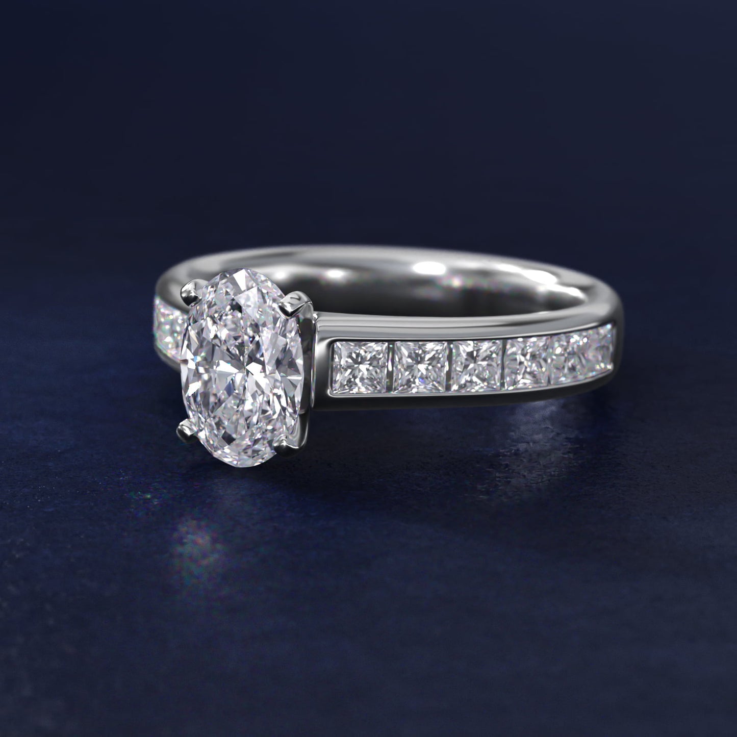 Channel Set Princess Diamond Engagement Ring in 14k White Gold (1 ct. tw.) - Oval Center