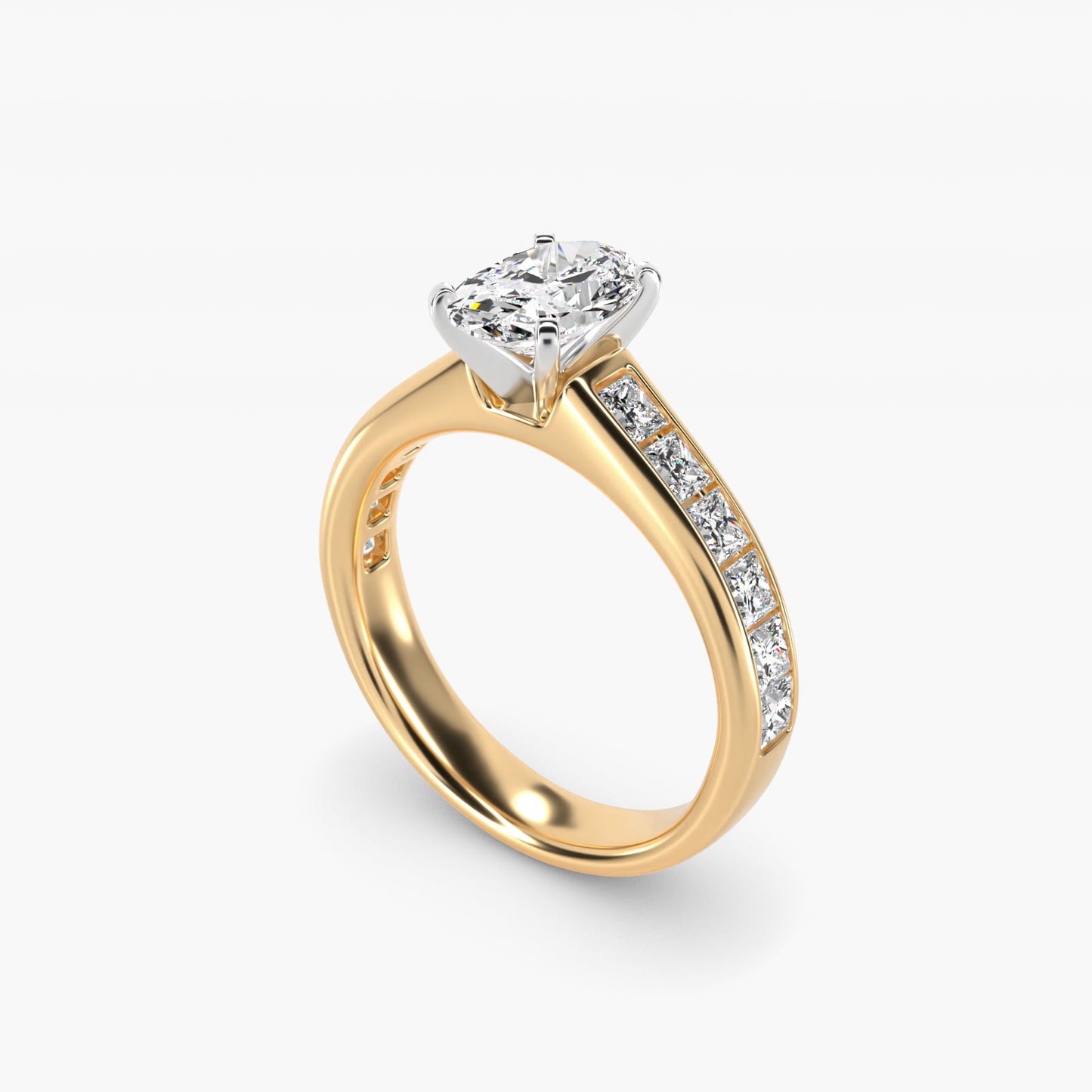 Channel Set Princess Diamond Engagement Ring in 14k Yellow Gold (1 ct. tw.) - Oval Center