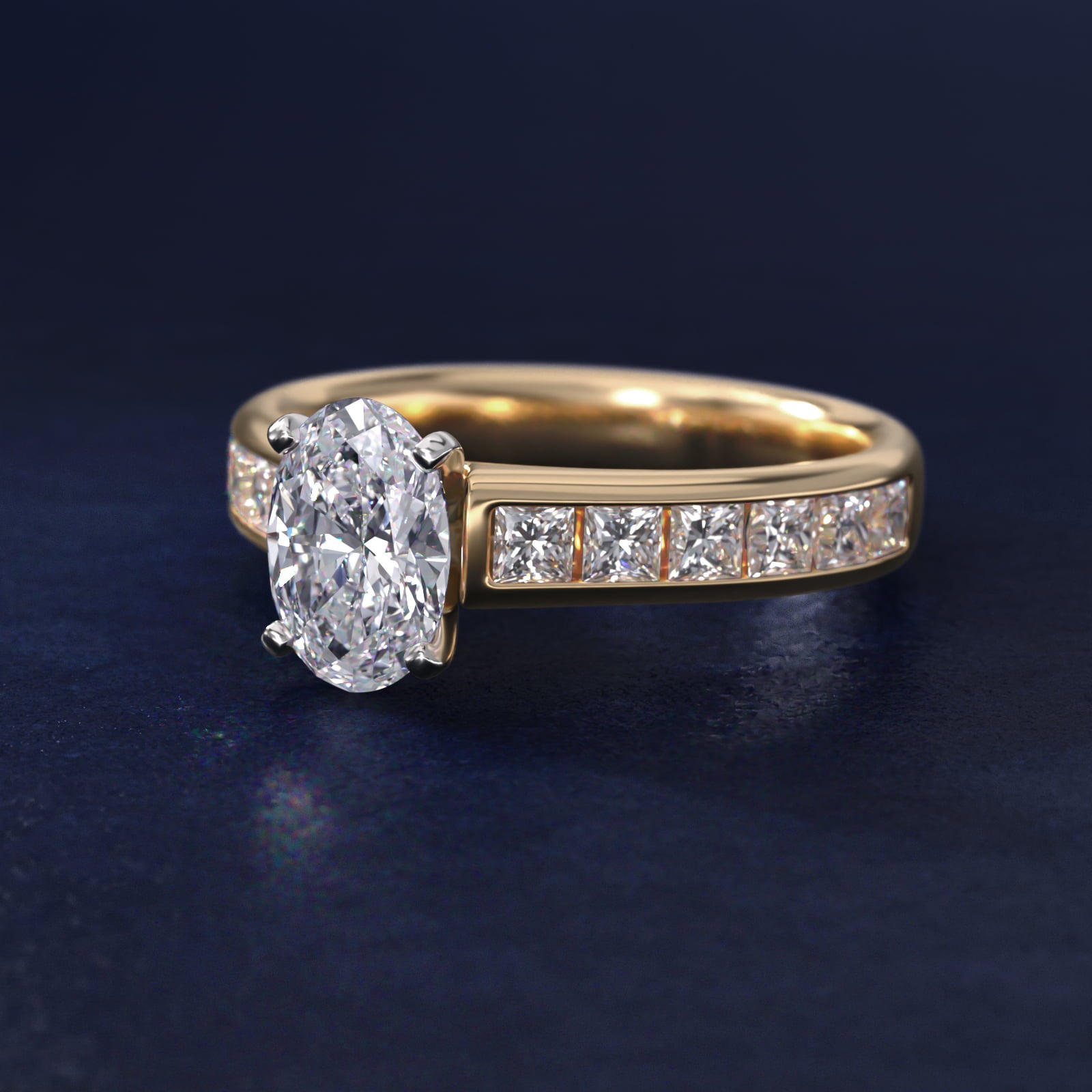 Channel Set Princess Diamond Engagement Ring in 14k Yellow Gold (1 ct. tw.) - Oval Center