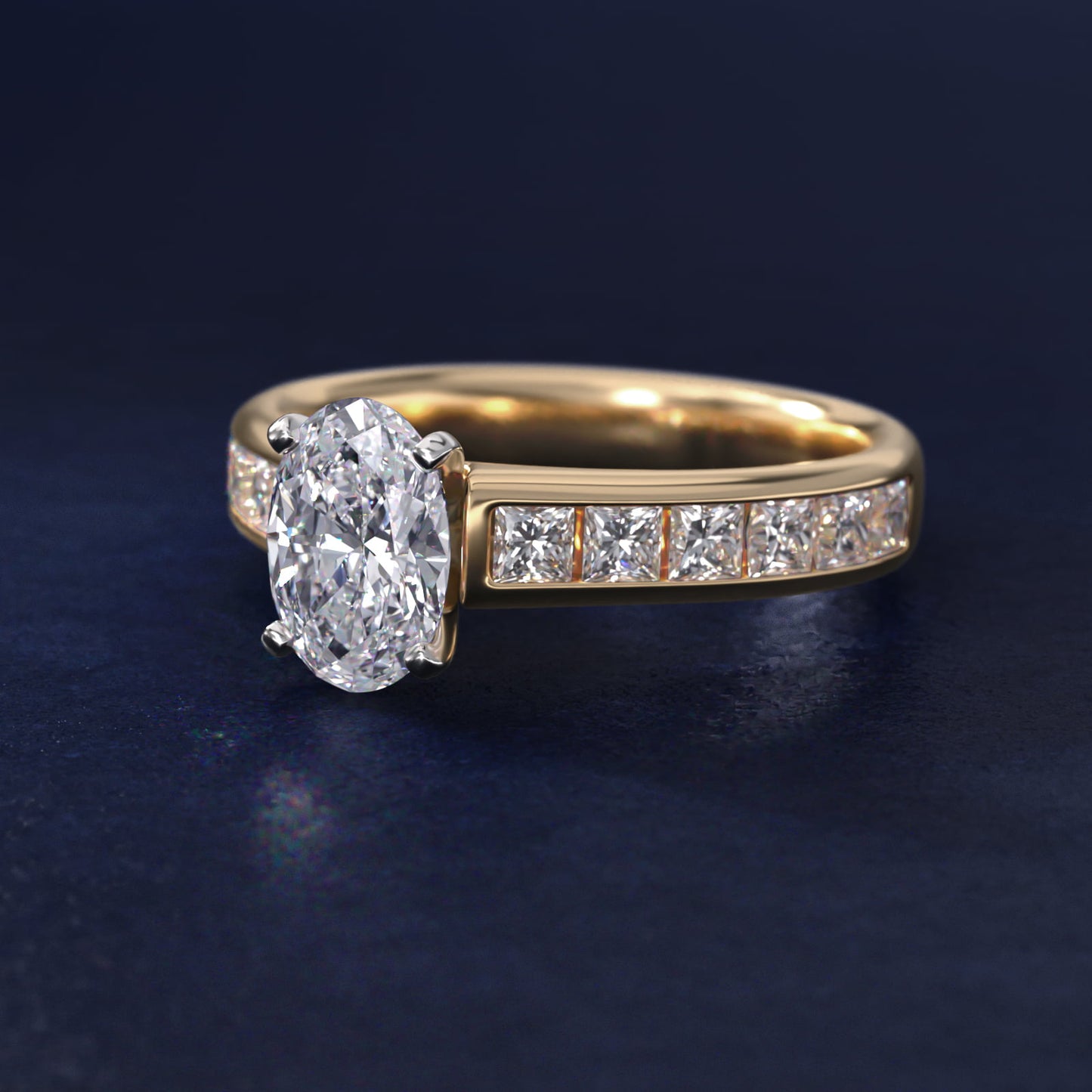 Channel Set Princess Diamond Engagement Ring in 18k Yellow Gold (1 ct. tw.) - Oval Center