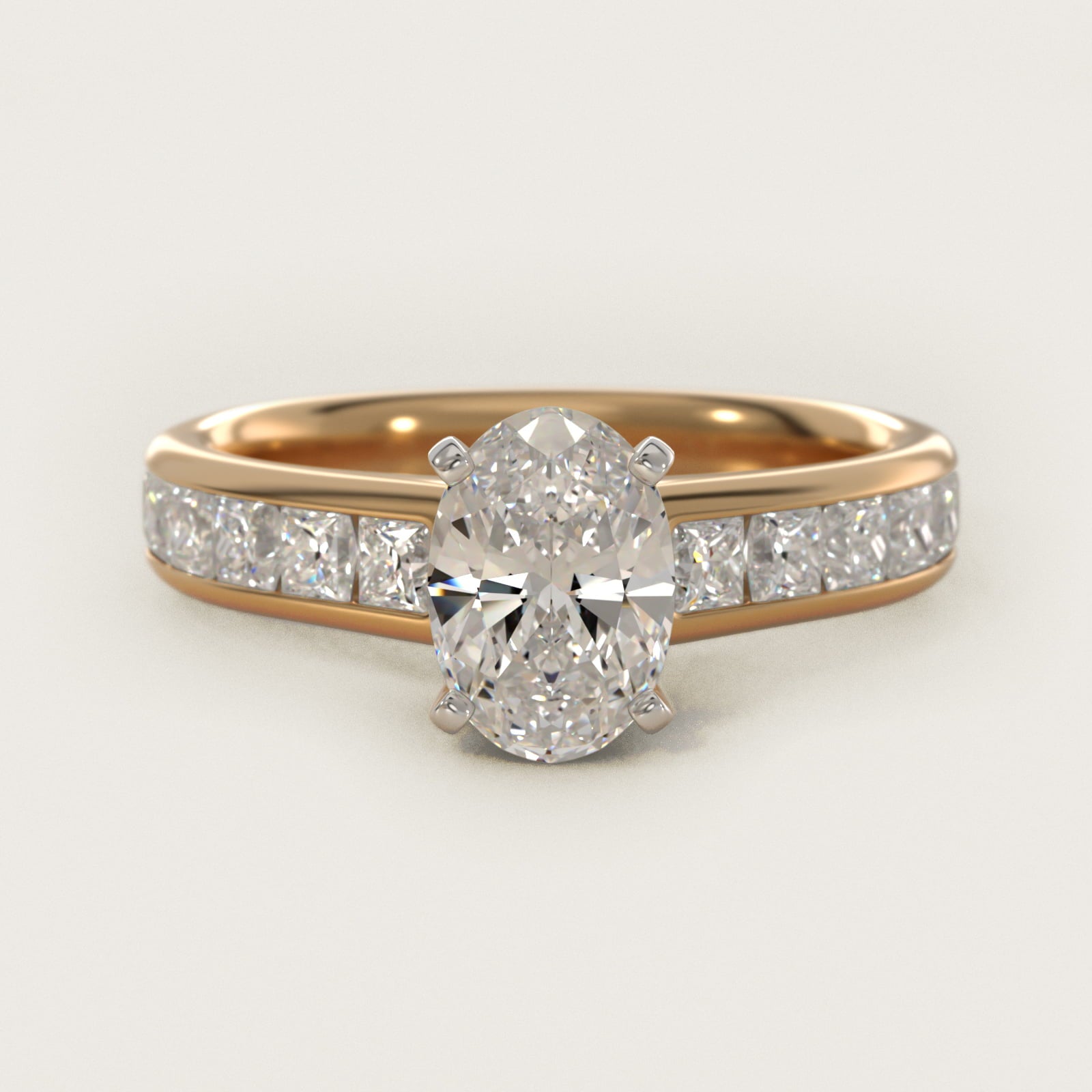 Channel Set Princess Diamond Engagement Ring in 14k Yellow Gold (1 ct. tw.) - Oval Center