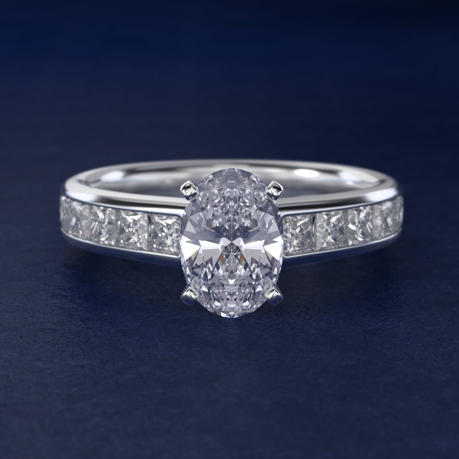 Channel Set Princess Diamond Engagement Ring in Platinum (1 ct. tw.) - Oval Center