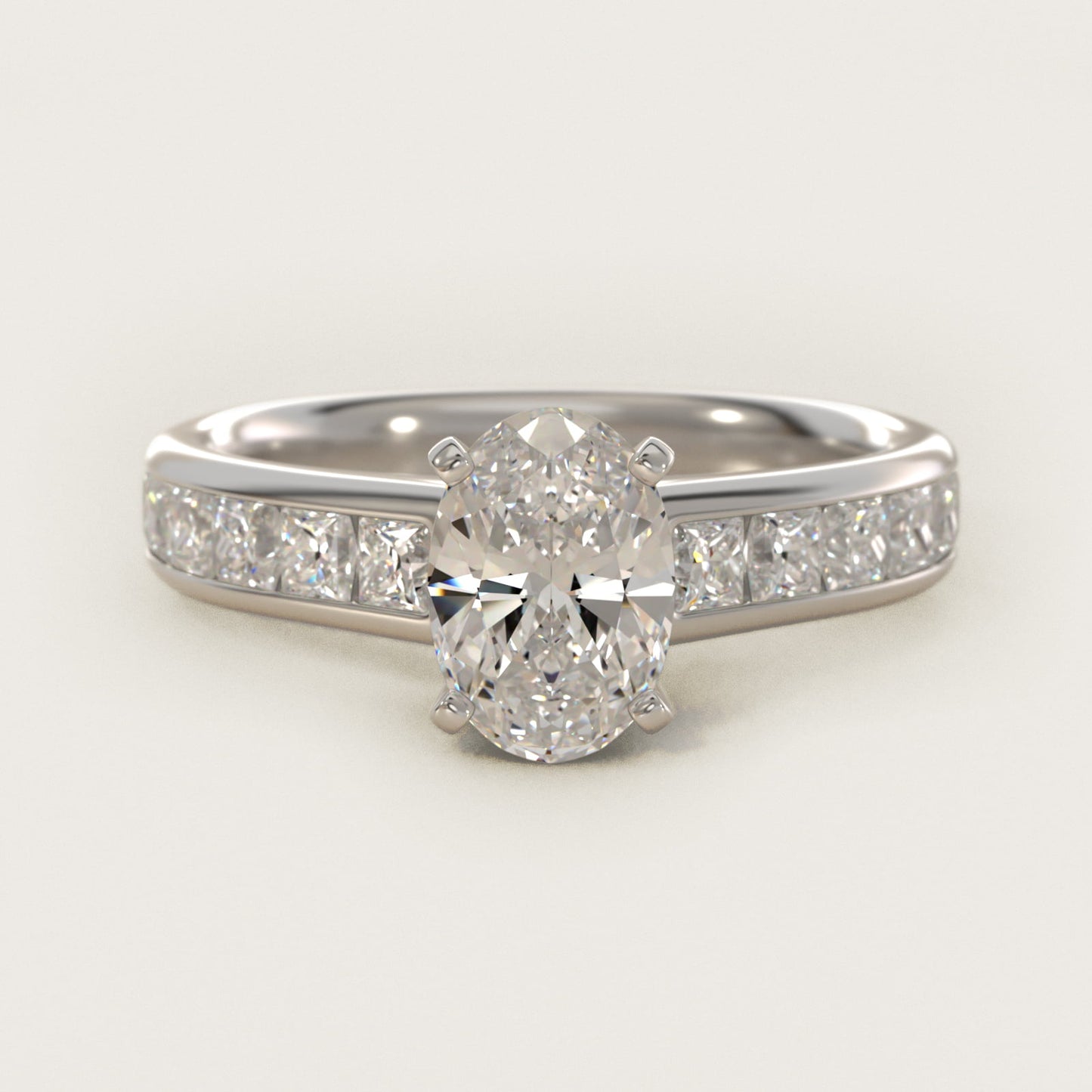 Channel Set Princess Diamond Engagement Ring in Platinum (1 ct. tw.) - Oval Center