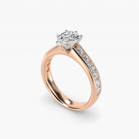 Channel Set Princess Diamond Engagement Ring in 14k Rose Gold (1 ct. tw.) - Pear Center
