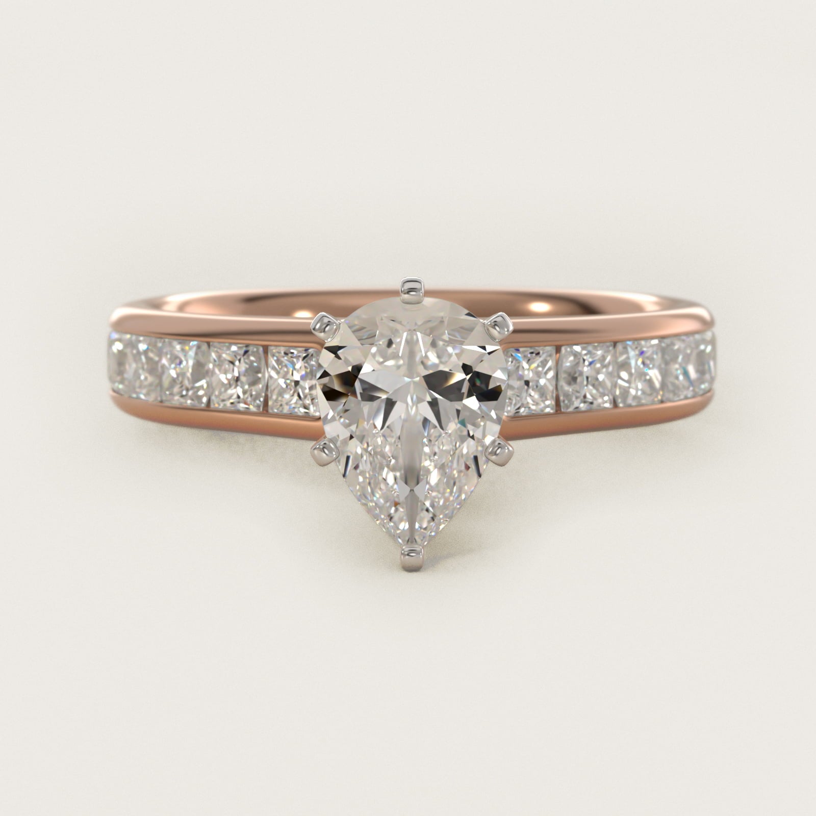 Channel Set Princess Diamond Engagement Ring in 14k Rose Gold (1 ct. tw.) - Pear Center