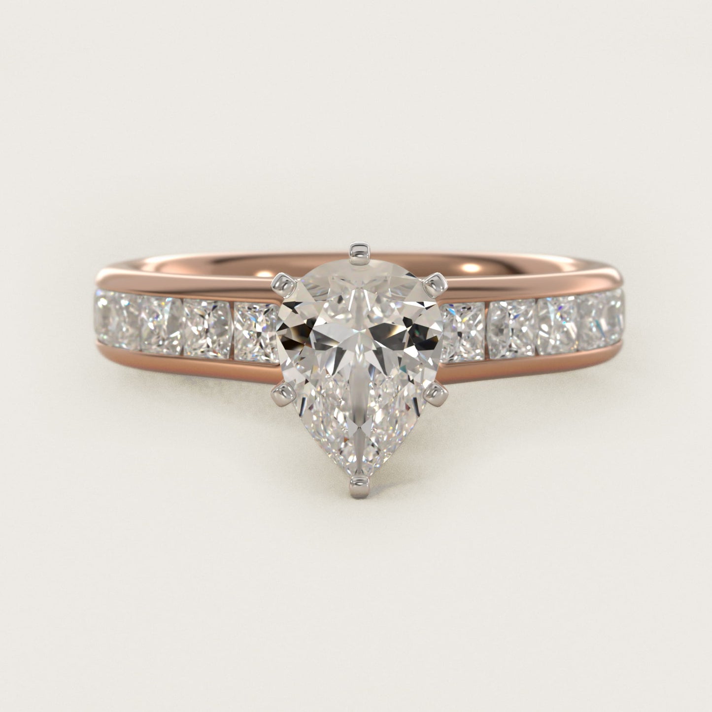 Channel Set Princess Diamond Engagement Ring in 18k Rose Gold (1 ct. tw.) - Pear Center