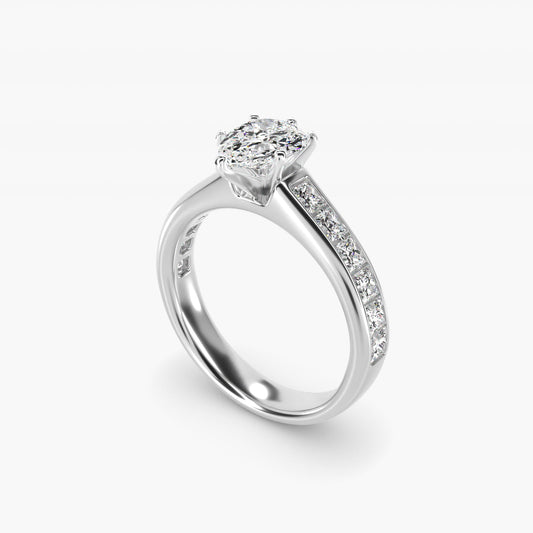 Channel Set Princess Diamond Engagement Ring in 14k White Gold (1 ct. tw.) - Pear Center