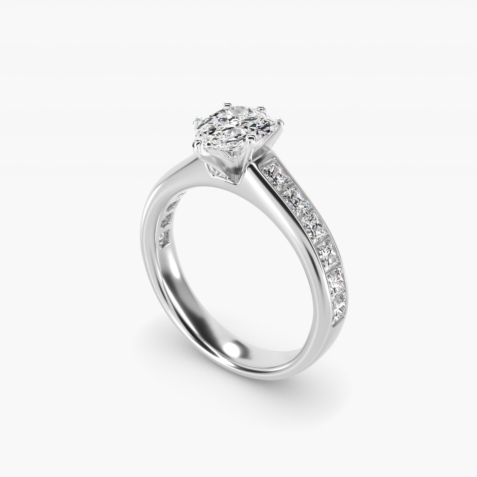 Channel Set Princess Diamond Engagement Ring in 18k White Gold (1 ct. tw.) - Pear Center