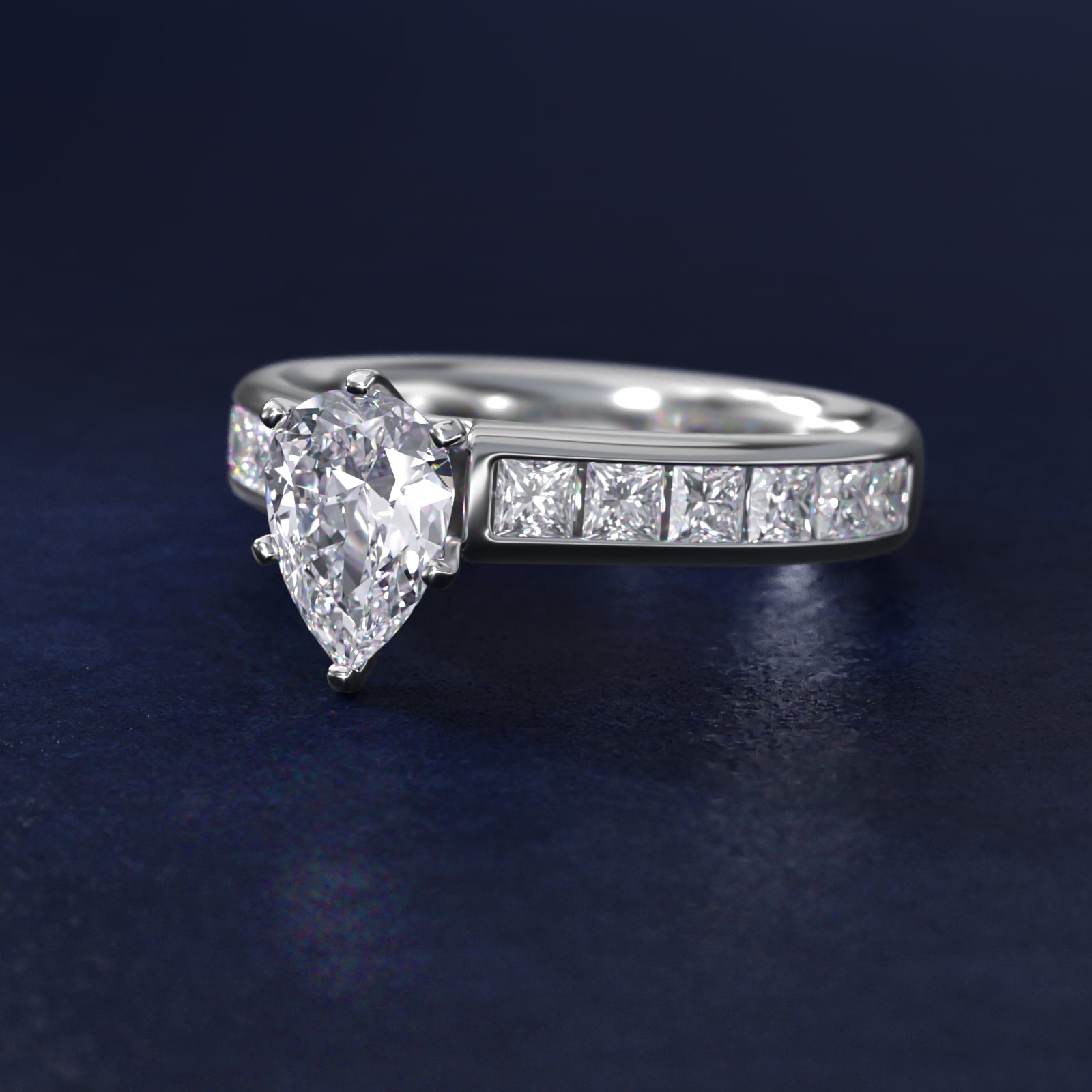 Channel Set Princess Diamond Engagement Ring in 18k White Gold (1 ct. tw.) - Pear Center