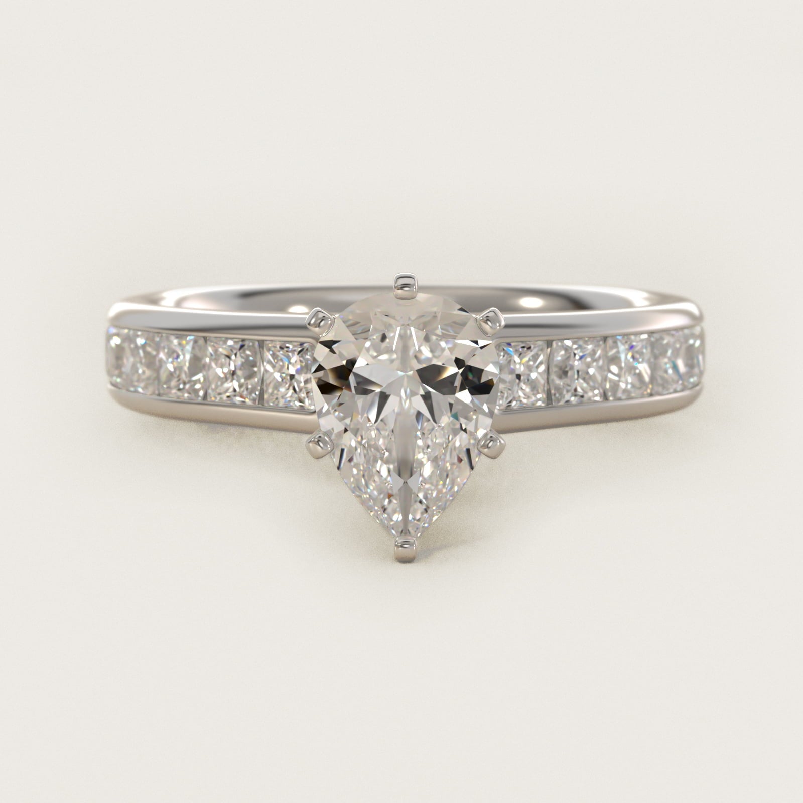 Channel Set Princess Diamond Engagement Ring in 18k White Gold (1 ct. tw.) - Pear Center