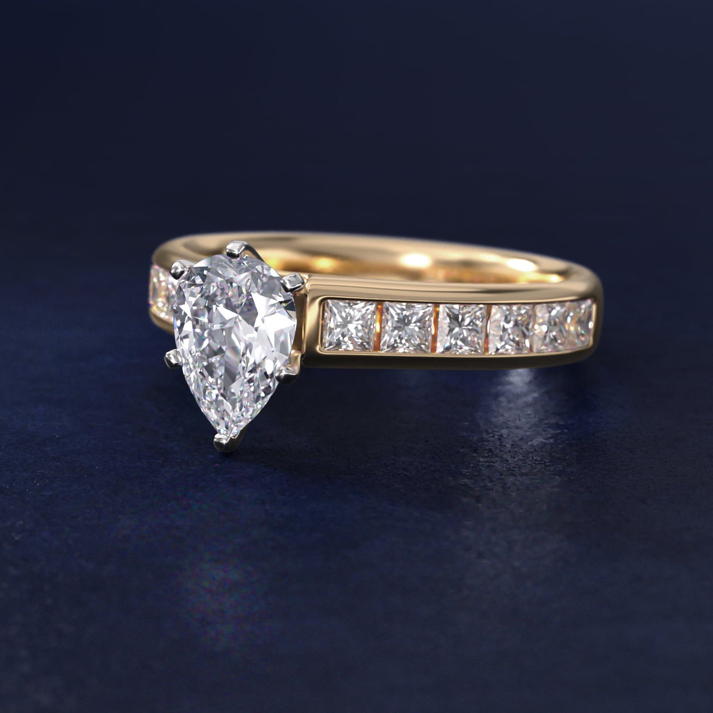 Channel Set Princess Diamond Engagement Ring in 14k Yellow Gold (1 ct. tw.) - Pear Center