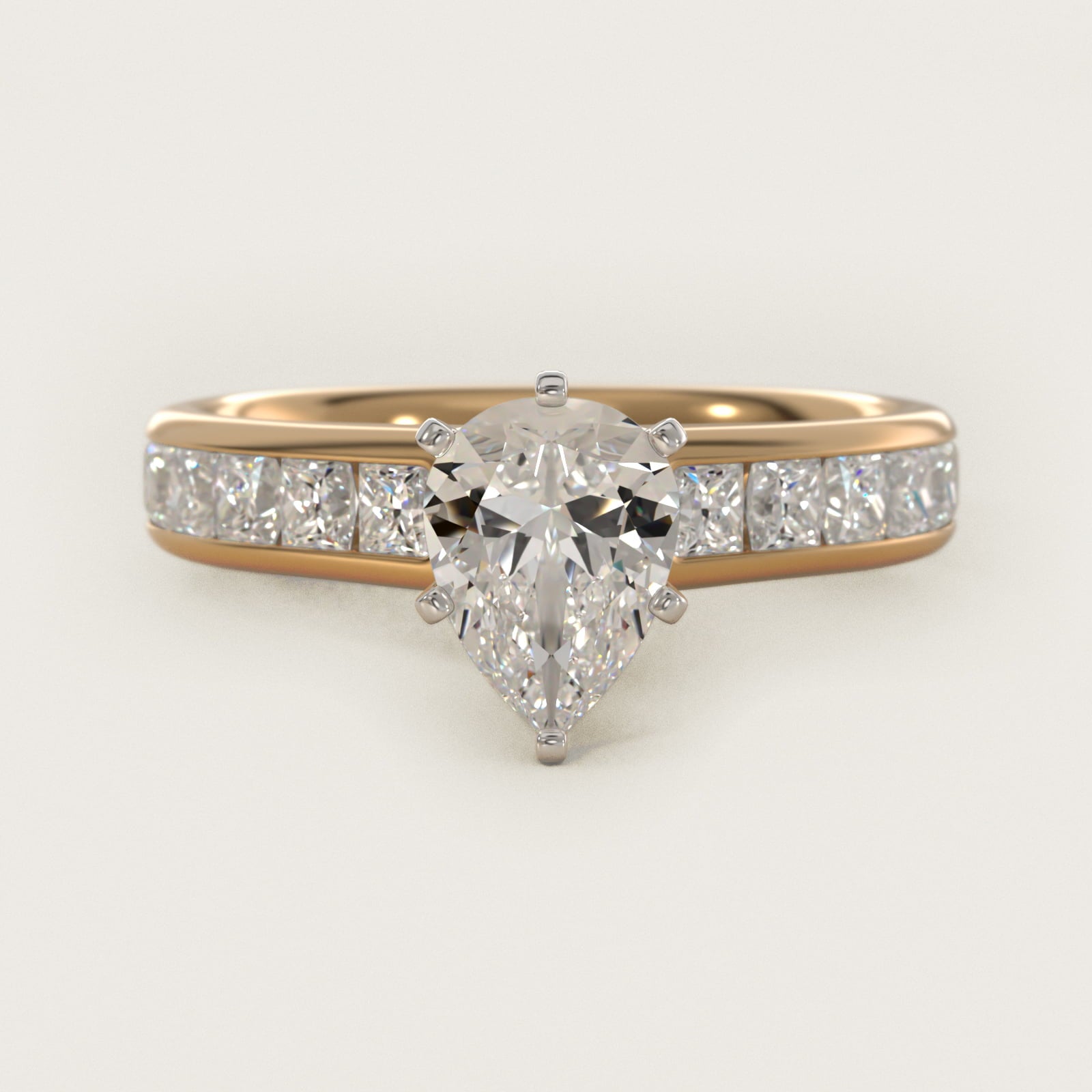 Channel Set Princess Diamond Engagement Ring in 14k Yellow Gold (1 ct. tw.) - Pear Center
