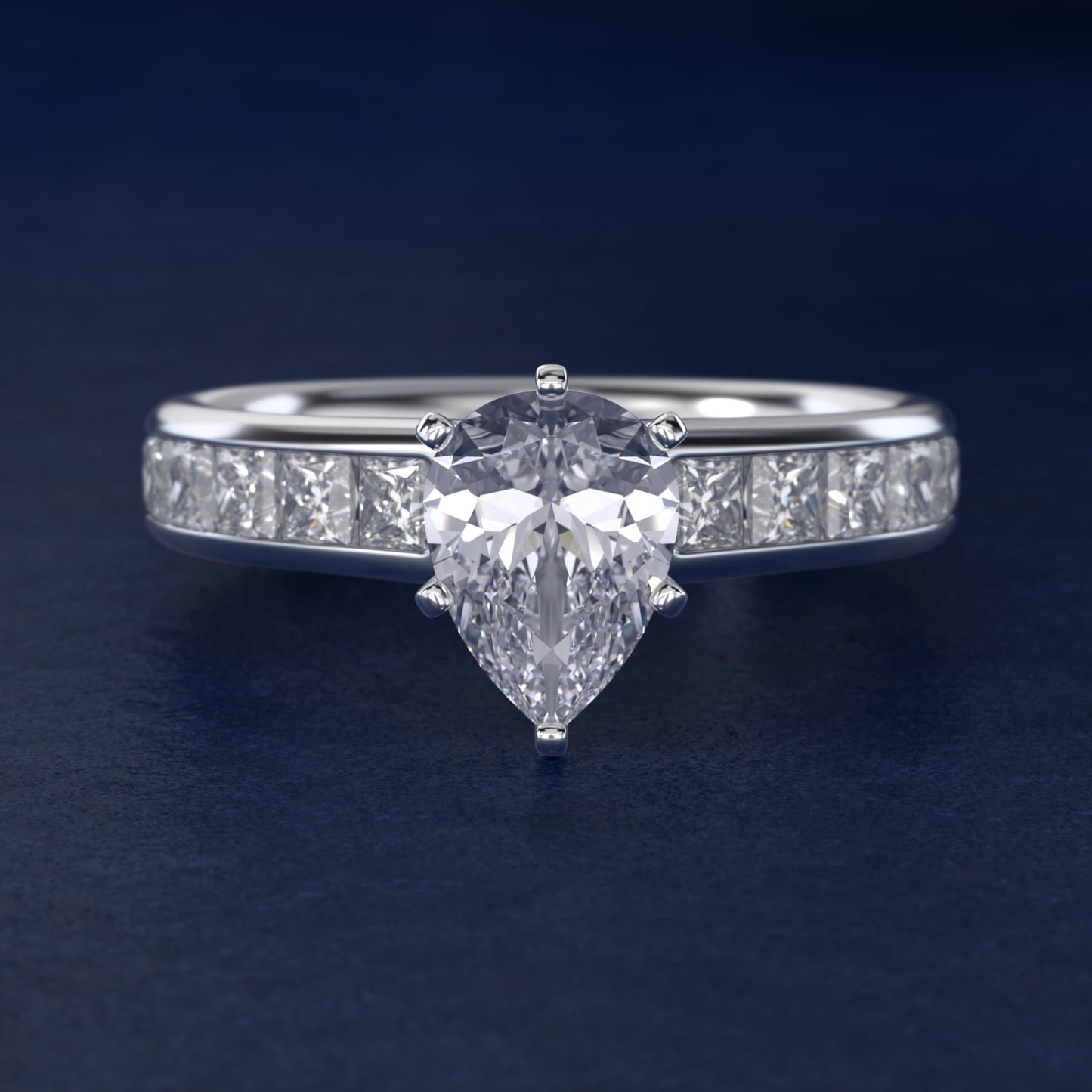 Channel Set Princess Diamond Engagement Ring in Platinum (1 ct. tw.) - Pear Center