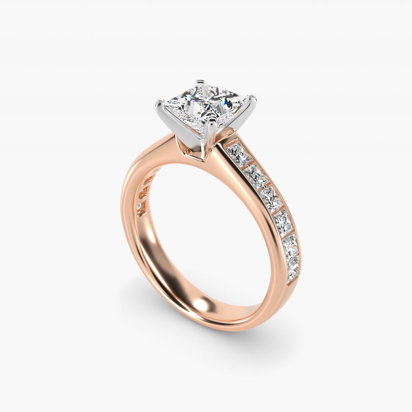 Channel Set Princess Diamond Engagement Ring in 14k Rose Gold (1 ct. tw.) - Princess Center