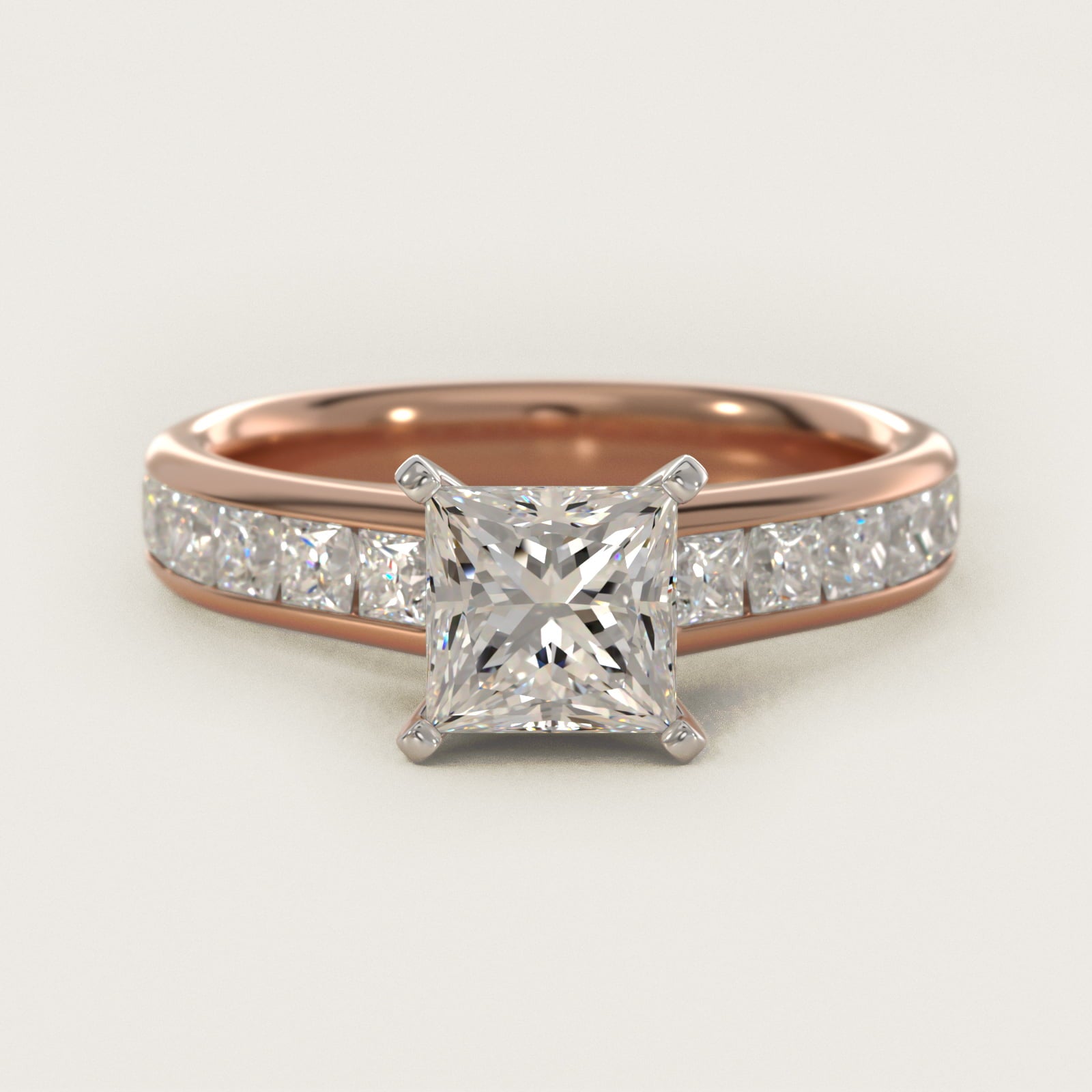 Channel Set Princess Diamond Engagement Ring in 14k Rose Gold (1 ct. tw.) - Princess Center