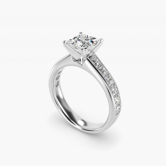 Channel Set Princess Diamond Engagement Ring in 18k White Gold (1 ct. tw.) - Princess Center