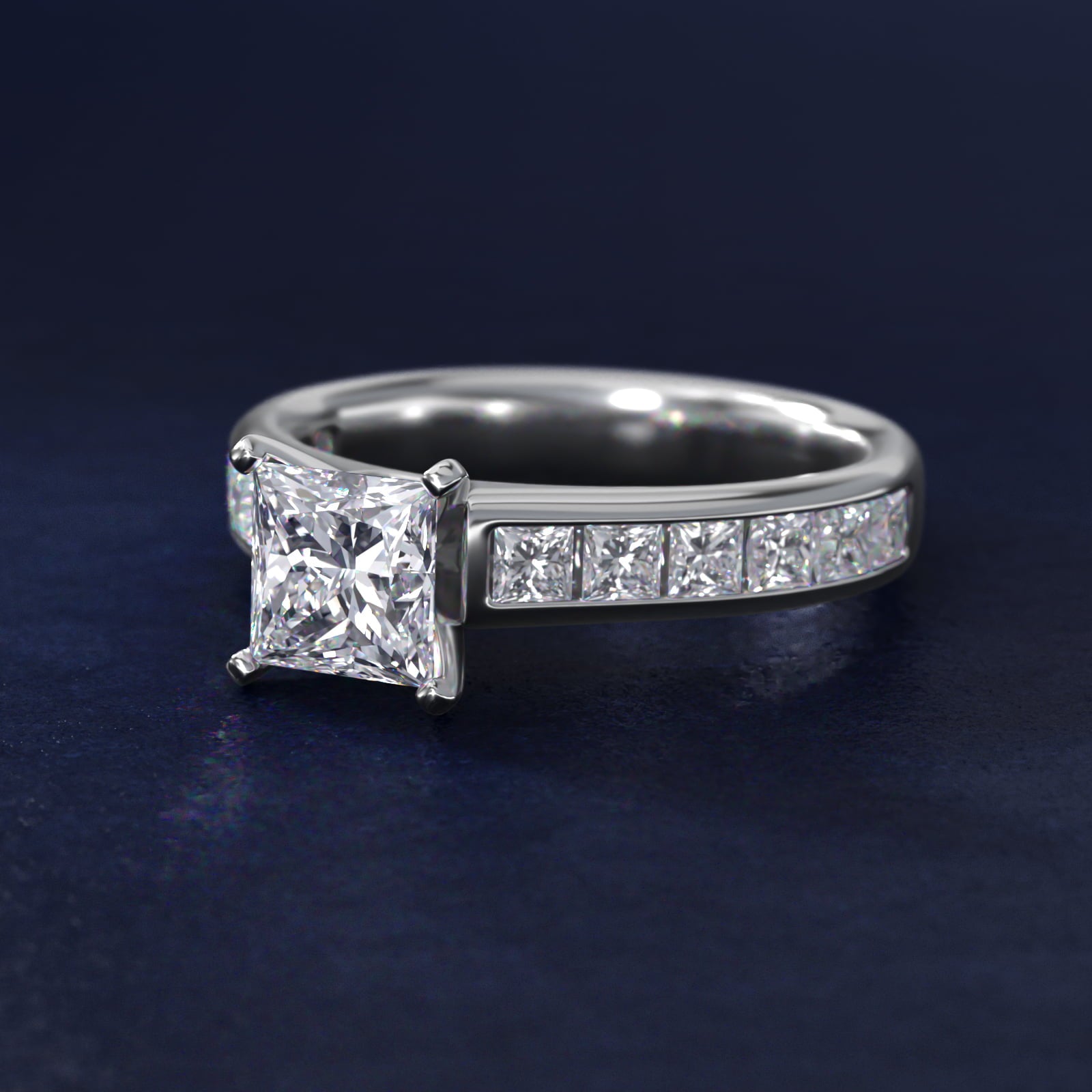 Channel Set Princess Diamond Engagement Ring in 18k White Gold (1 ct. tw.) - Princess Center