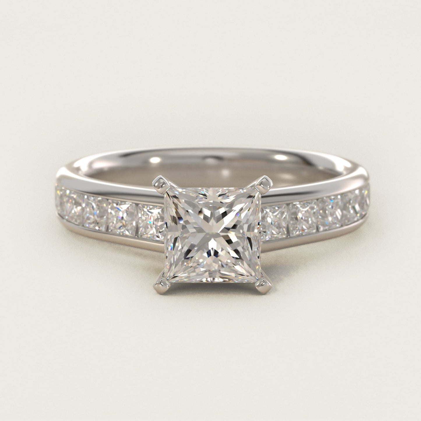 Channel Set Princess Diamond Engagement Ring in 18k White Gold (1 ct. tw.) - Princess Center