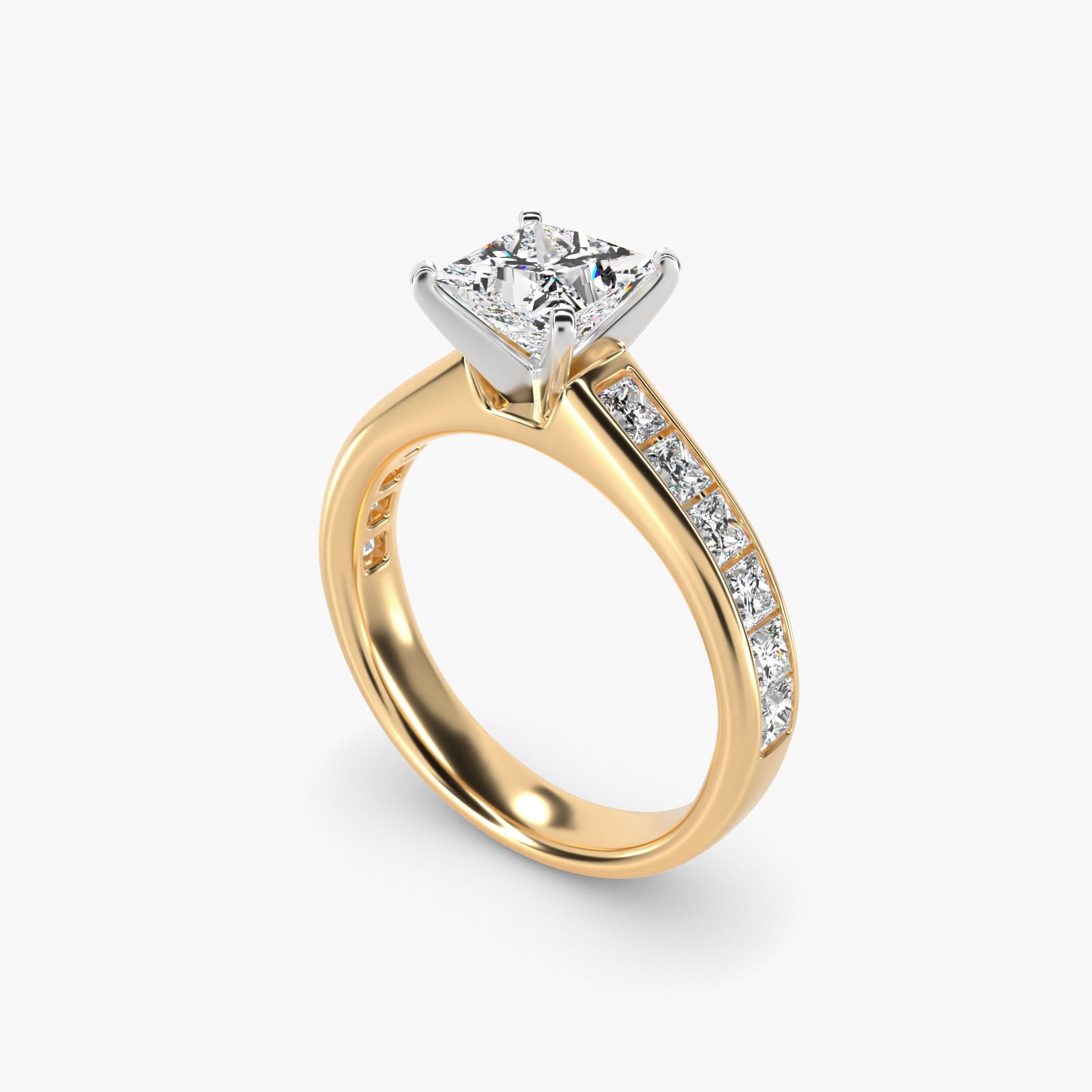 Channel Set Princess Diamond Engagement Ring in 14k Yellow Gold (1 ct. tw.) - Princess Center