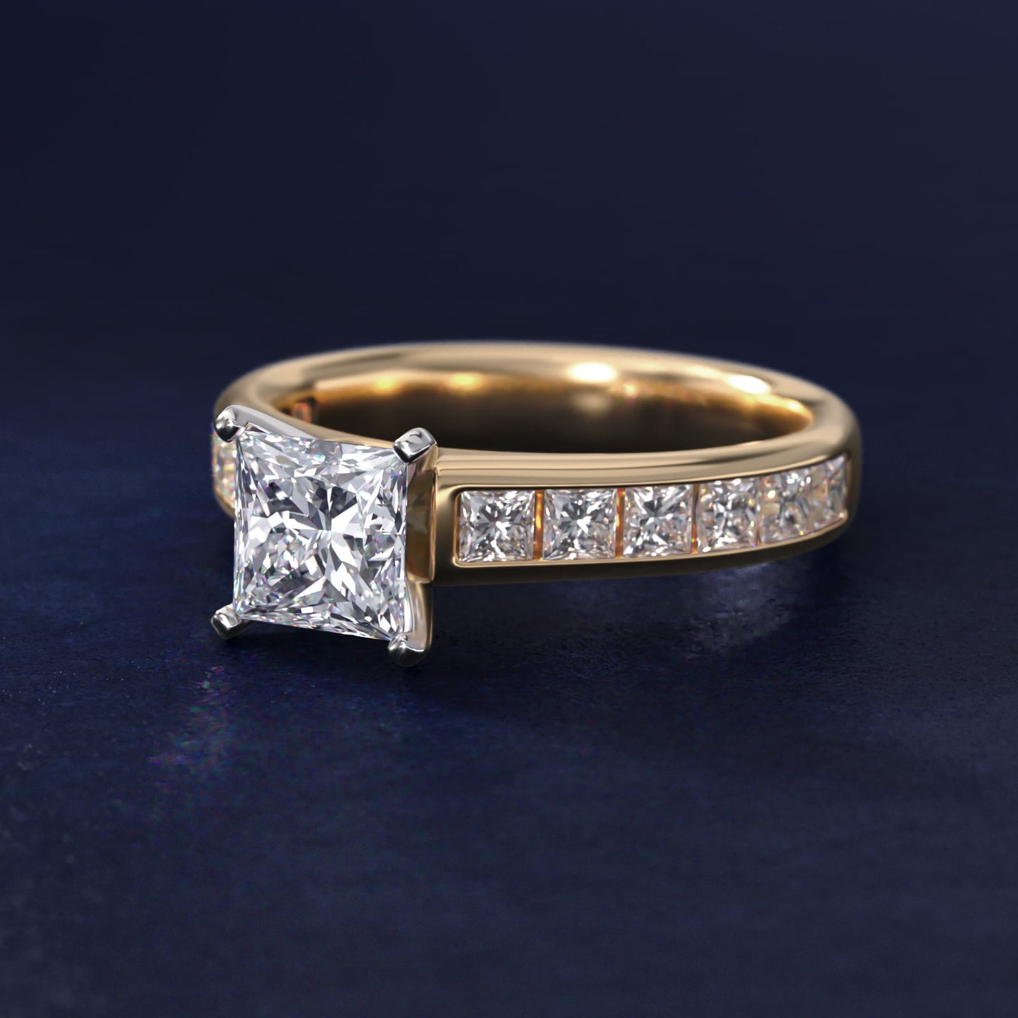 Channel Set Princess Diamond Engagement Ring in 14k Yellow Gold (1 ct. tw.) - Princess Center