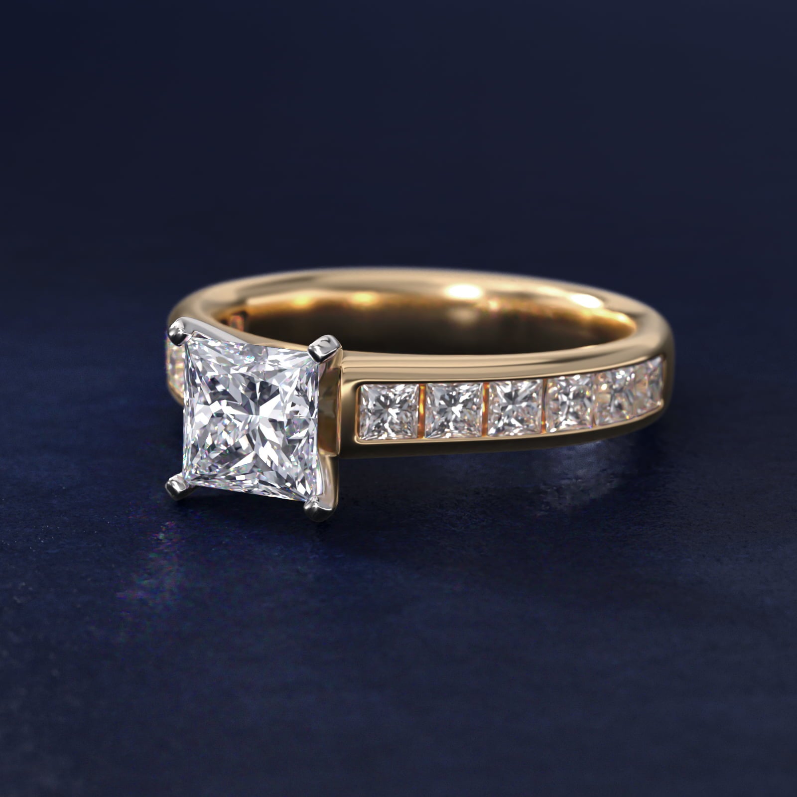 Channel Set Princess Diamond Engagement Ring in 14k Yellow Gold (1 ct. tw.) - Princess Center