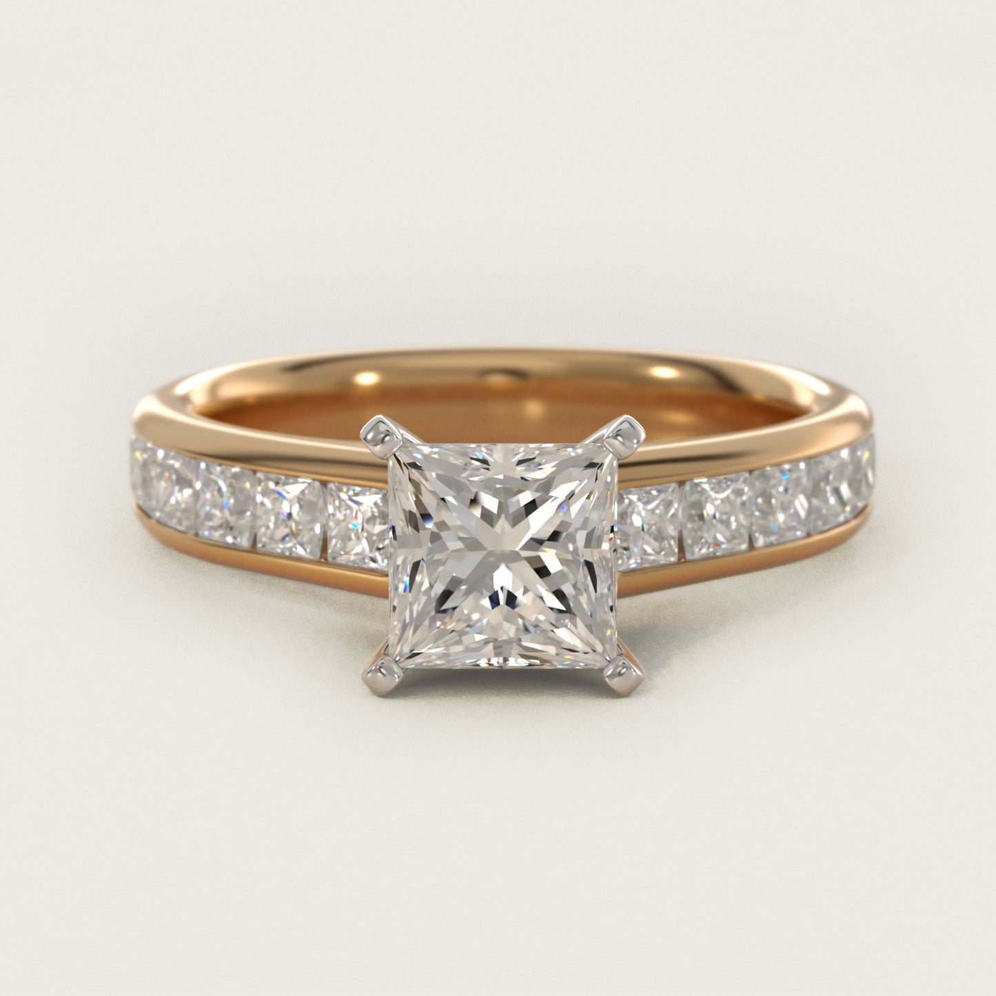 Channel Set Princess Diamond Engagement Ring in 14k Yellow Gold (1 ct. tw.) - Princess Center