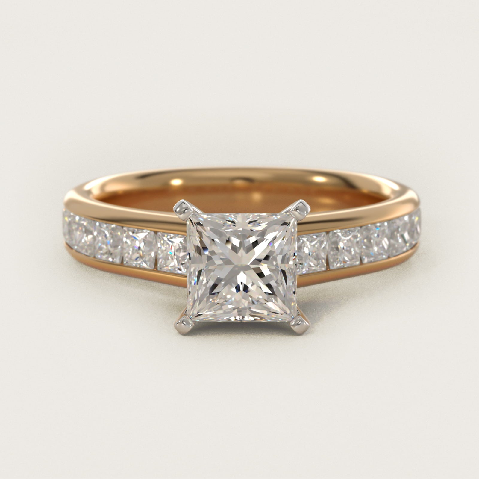 Channel Set Princess Diamond Engagement Ring in 18k Yellow Gold (1 ct. tw.) - Princess Center