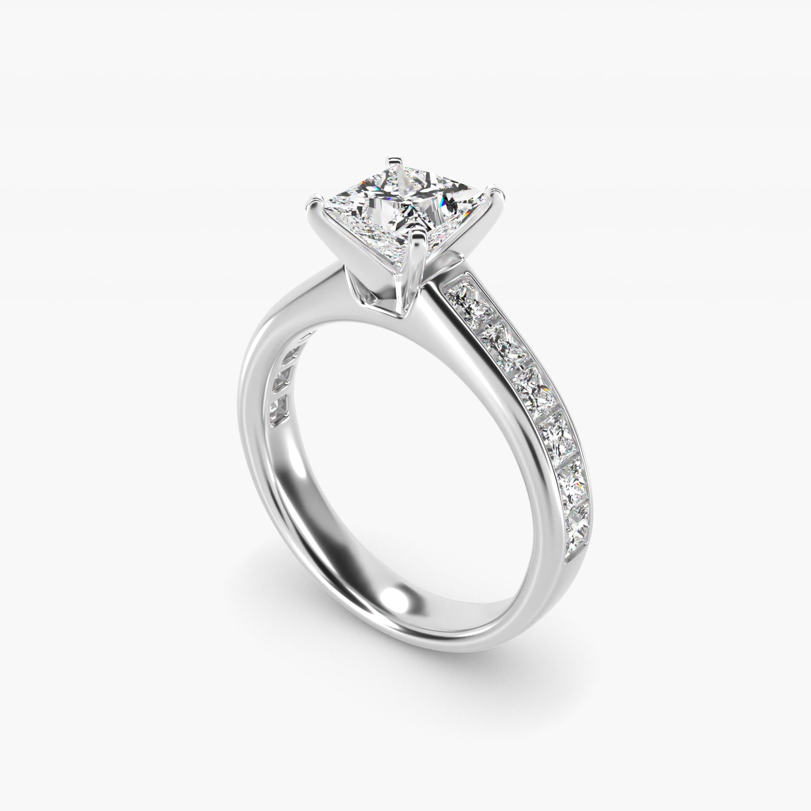 Channel Set Princess Diamond Engagement Ring in Platinum (1 ct. tw.) - Princess Center
