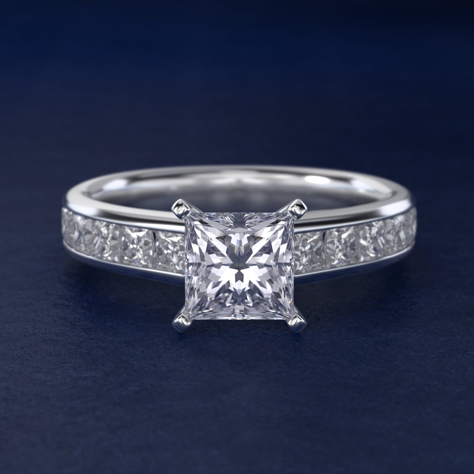 Channel Set Princess Diamond Engagement Ring in Platinum (1 ct. tw.) - Princess Center