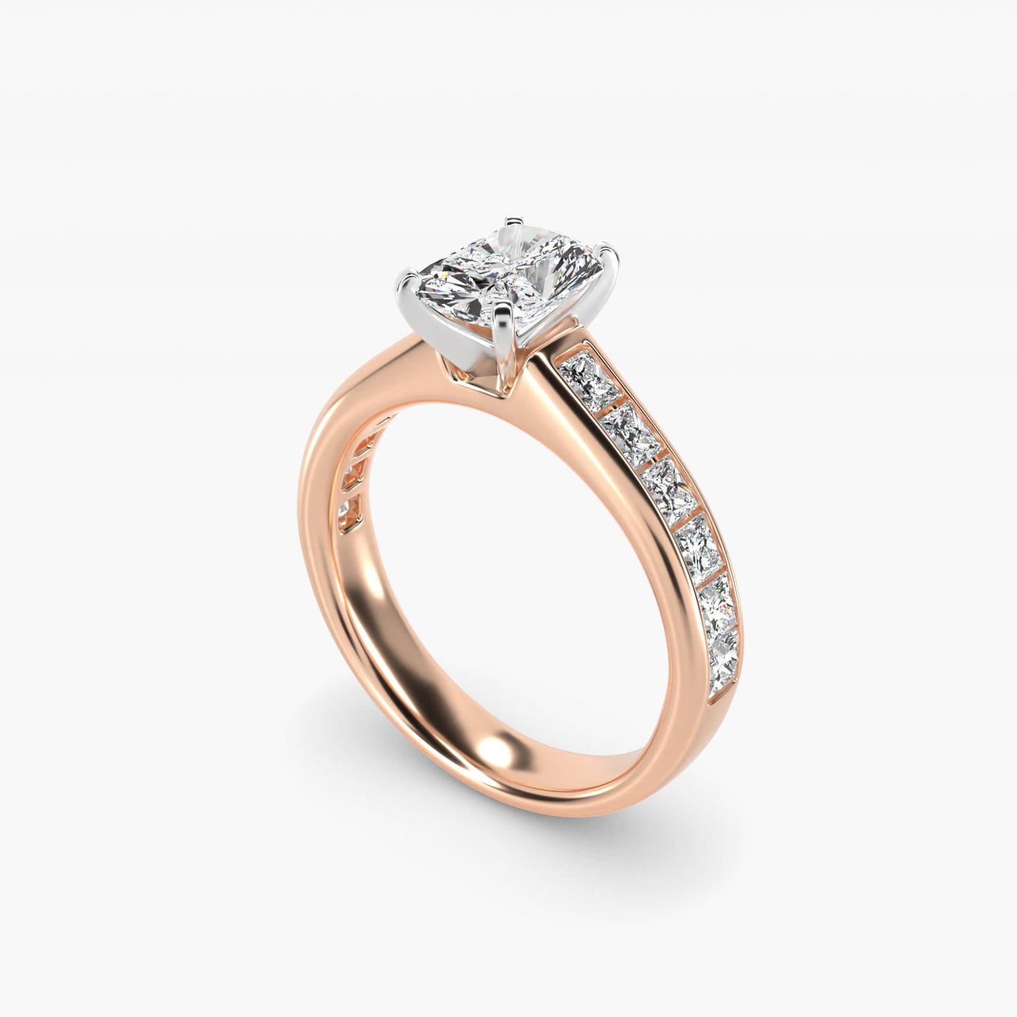 Channel Set Princess Diamond Engagement Ring in 18k Rose Gold (1 ct. tw.) - Radiant Center