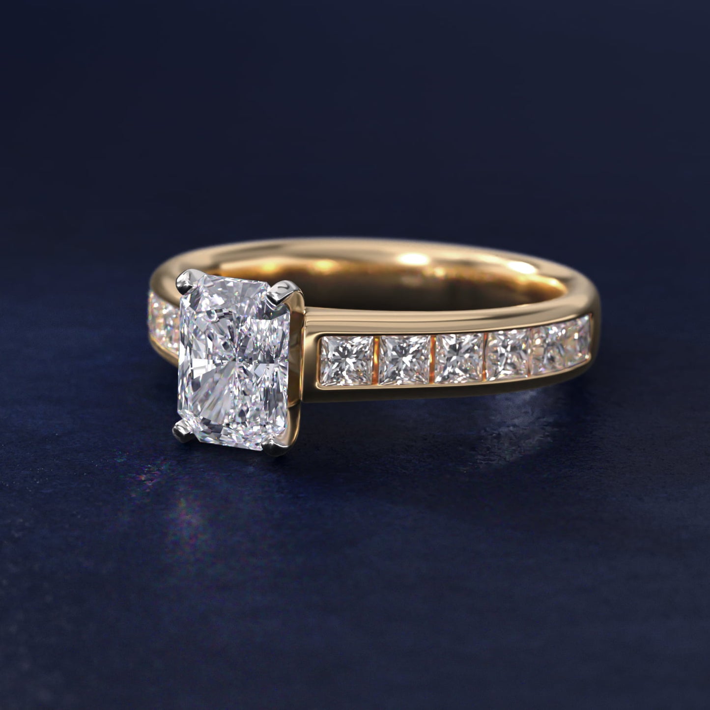 Channel Set Princess Diamond Engagement Ring in 18k Yellow Gold (1 ct. tw.) - Radiant Center
