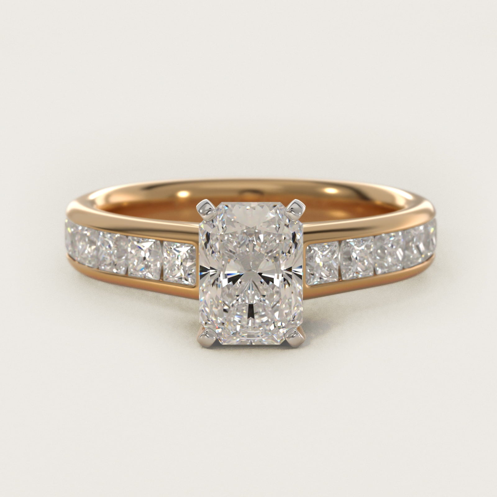 Channel Set Princess Diamond Engagement Ring in 18k Yellow Gold (1 ct. tw.) - Radiant Center