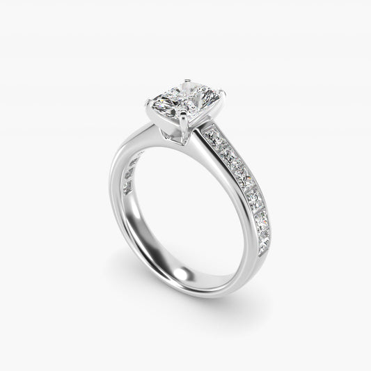 Channel Set Princess Diamond Engagement Ring in Platinum (1 ct. tw.) - Radiant Center