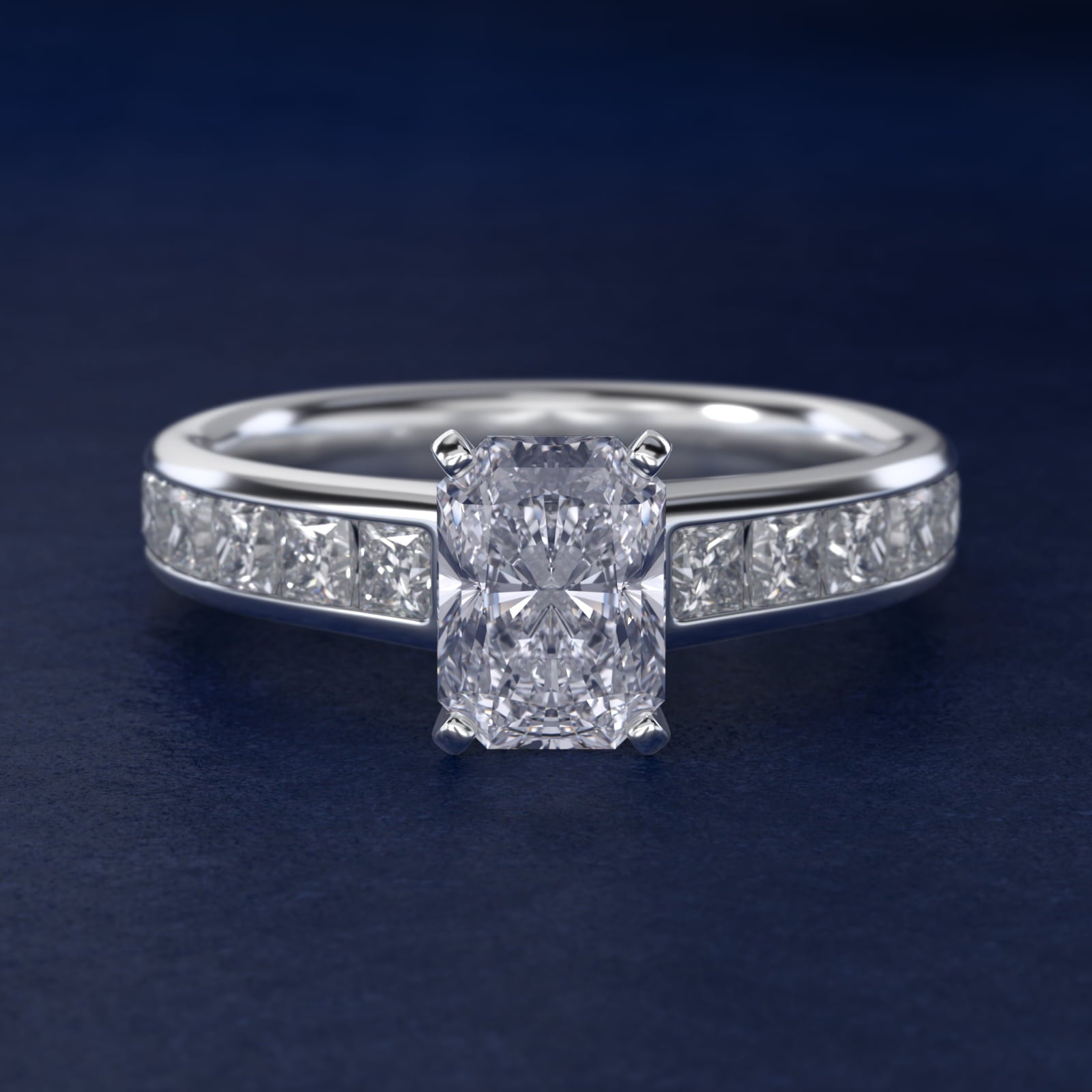 Channel Set Princess Diamond Engagement Ring in Platinum (1 ct. tw.) - Radiant Center