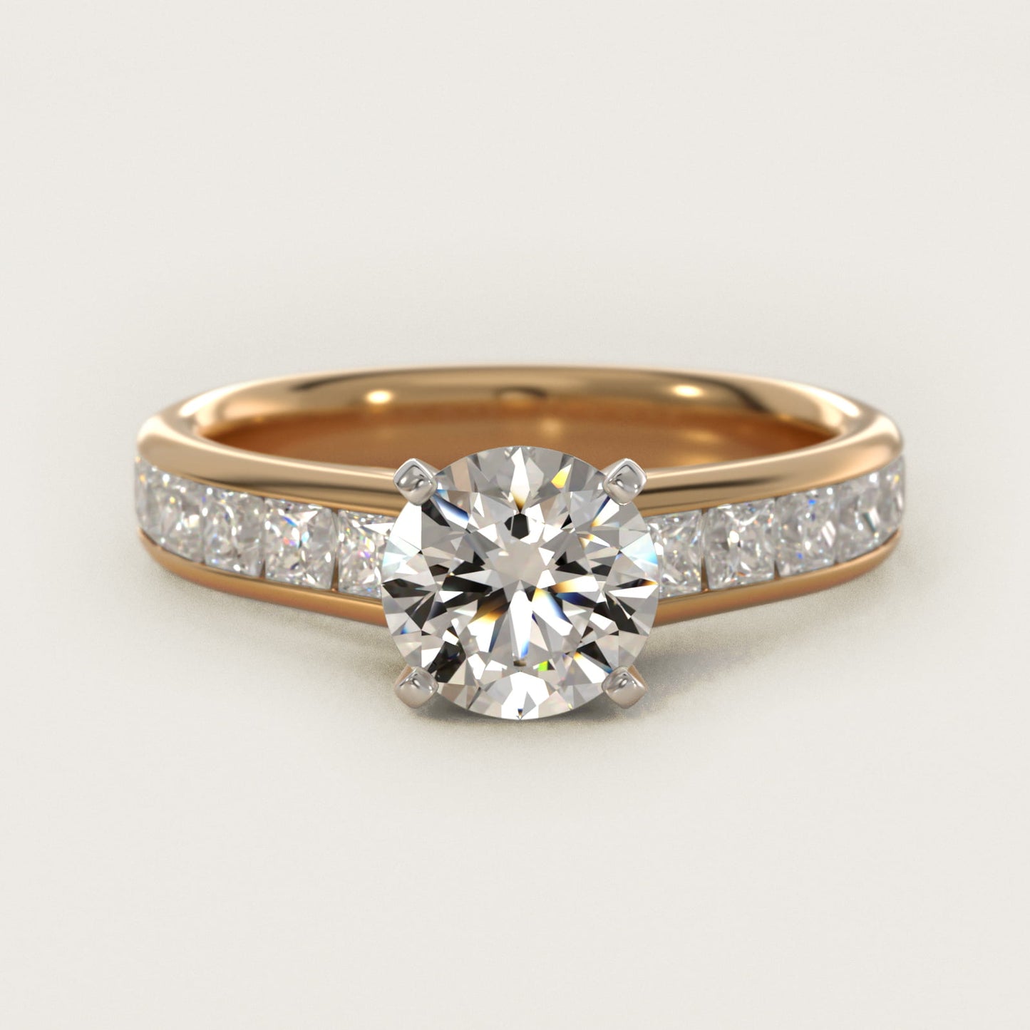 Channel Set Princess Diamond Engagement Ring in 14k Yellow Gold (1 ct. tw.) - Round Center