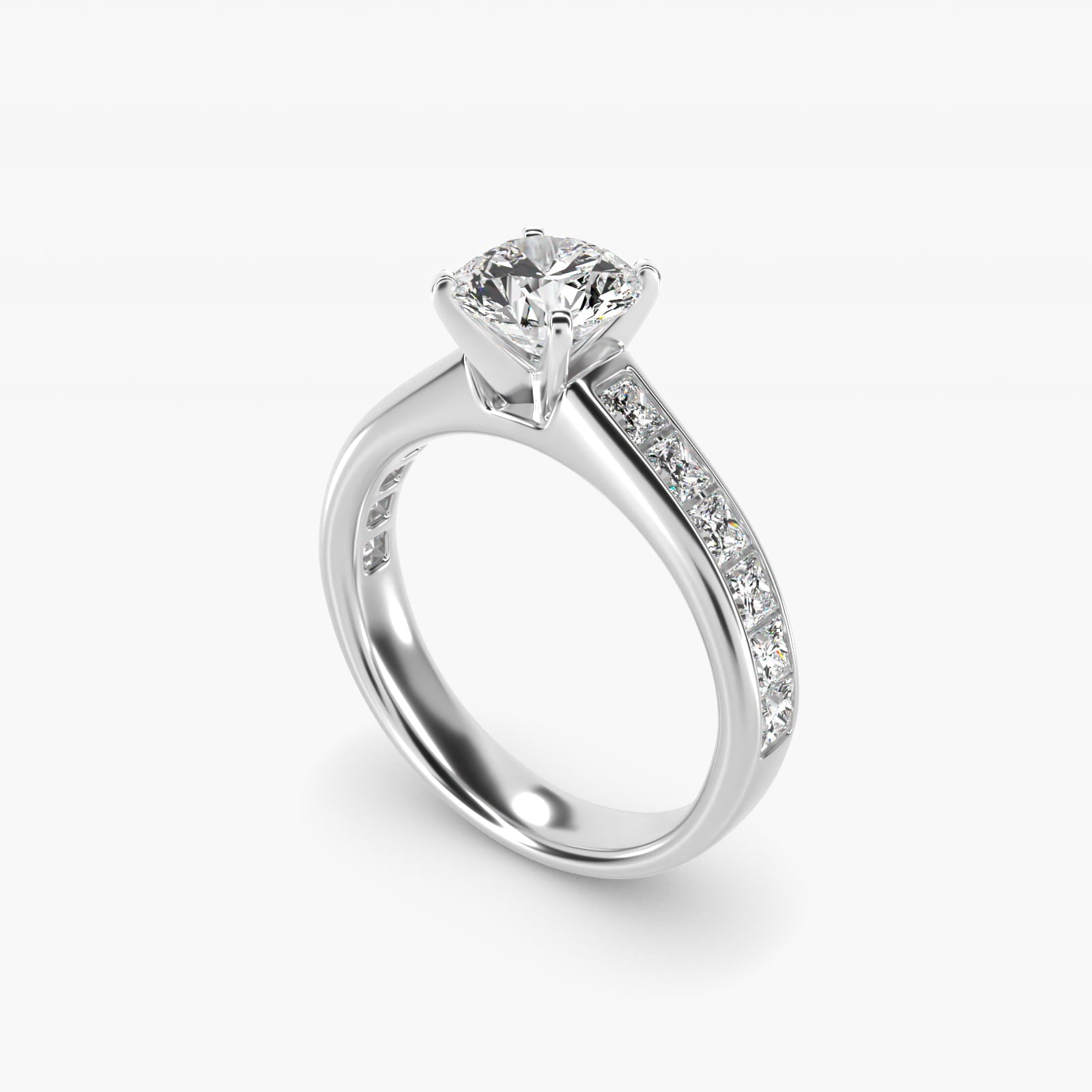 Channel Set Princess Diamond Engagement Ring in Platinum (1 ct. tw.) - Round Center