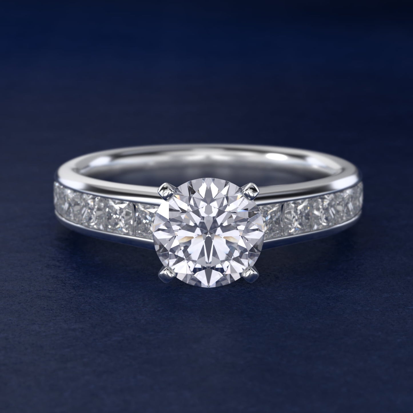 Channel Set Princess Diamond Engagement Ring in Platinum (1 ct. tw.) - Round Center