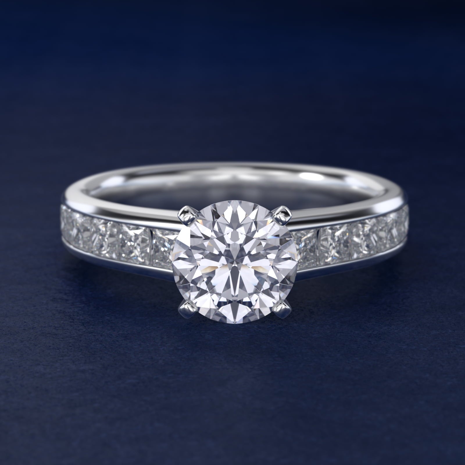 Channel Set Princess Diamond Engagement Ring in Platinum (1 ct. tw.) - Round Center