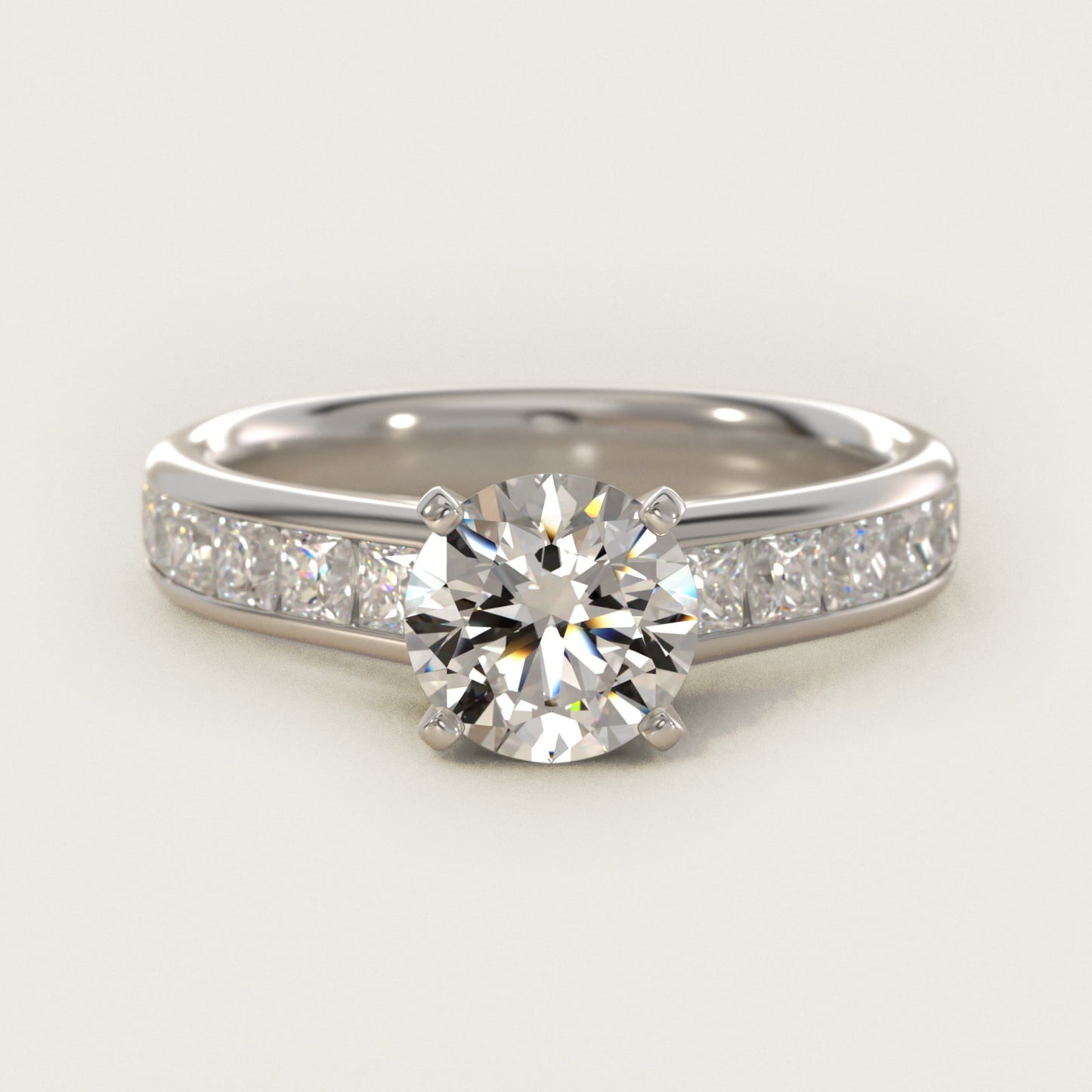 Channel Set Princess Diamond Engagement Ring in Platinum (1 ct. tw.) - Round Center