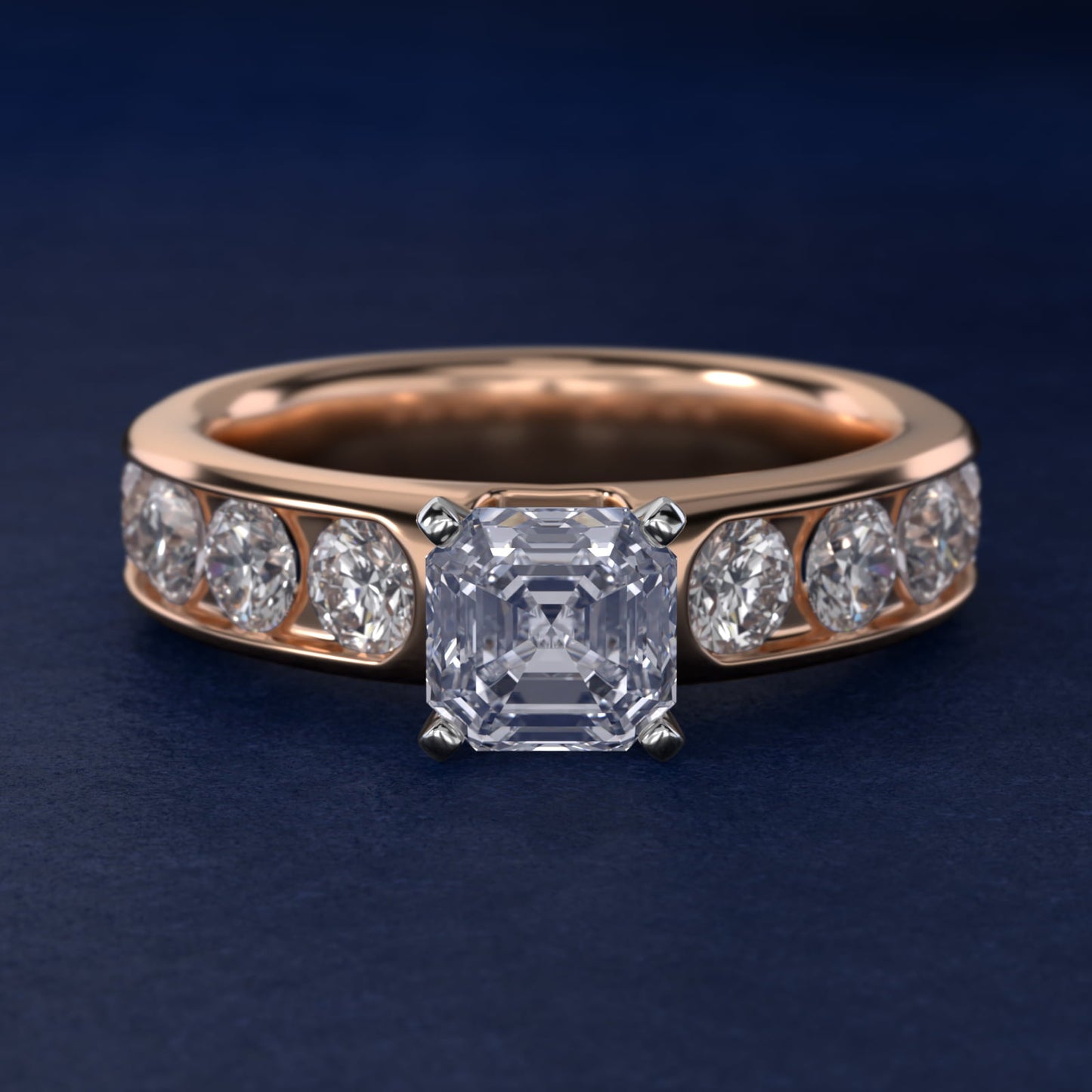 Channel Set Round Diamond Engagement Ring in 14k Rose Gold (1 1/2 ct. tw.) - Asscher Center