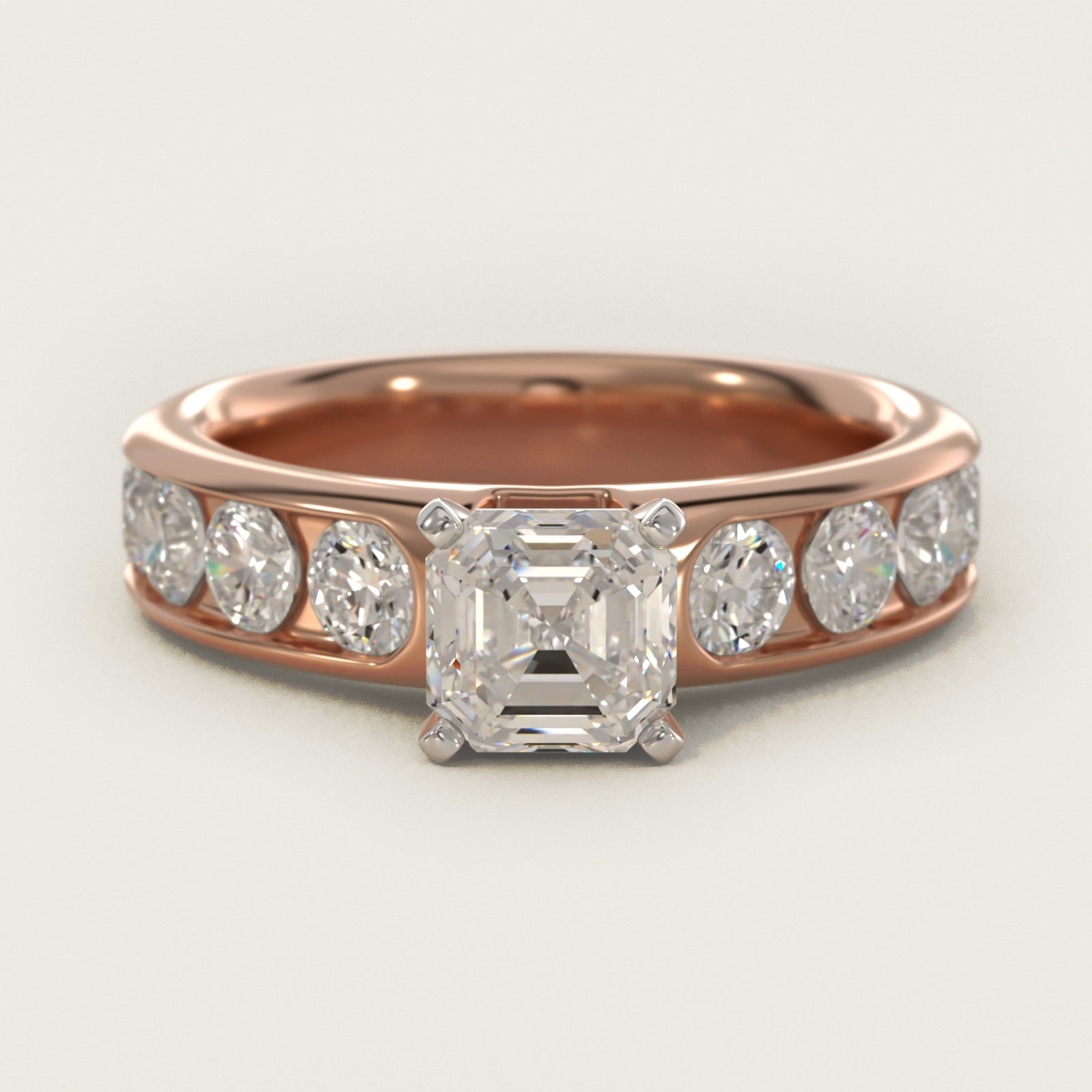 Channel Set Round Diamond Engagement Ring in 14k Rose Gold (1 1/2 ct. tw.) - Asscher Center